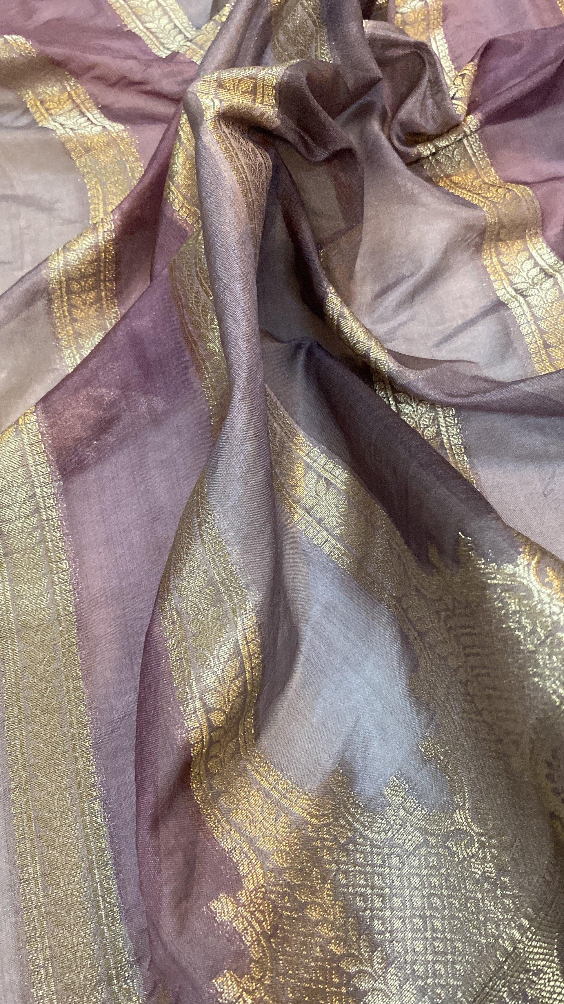 Handwoven English Purple Rangkaat Banarasi Silk Sari by Shades Of Benares - banarasi - banarasi saree shop