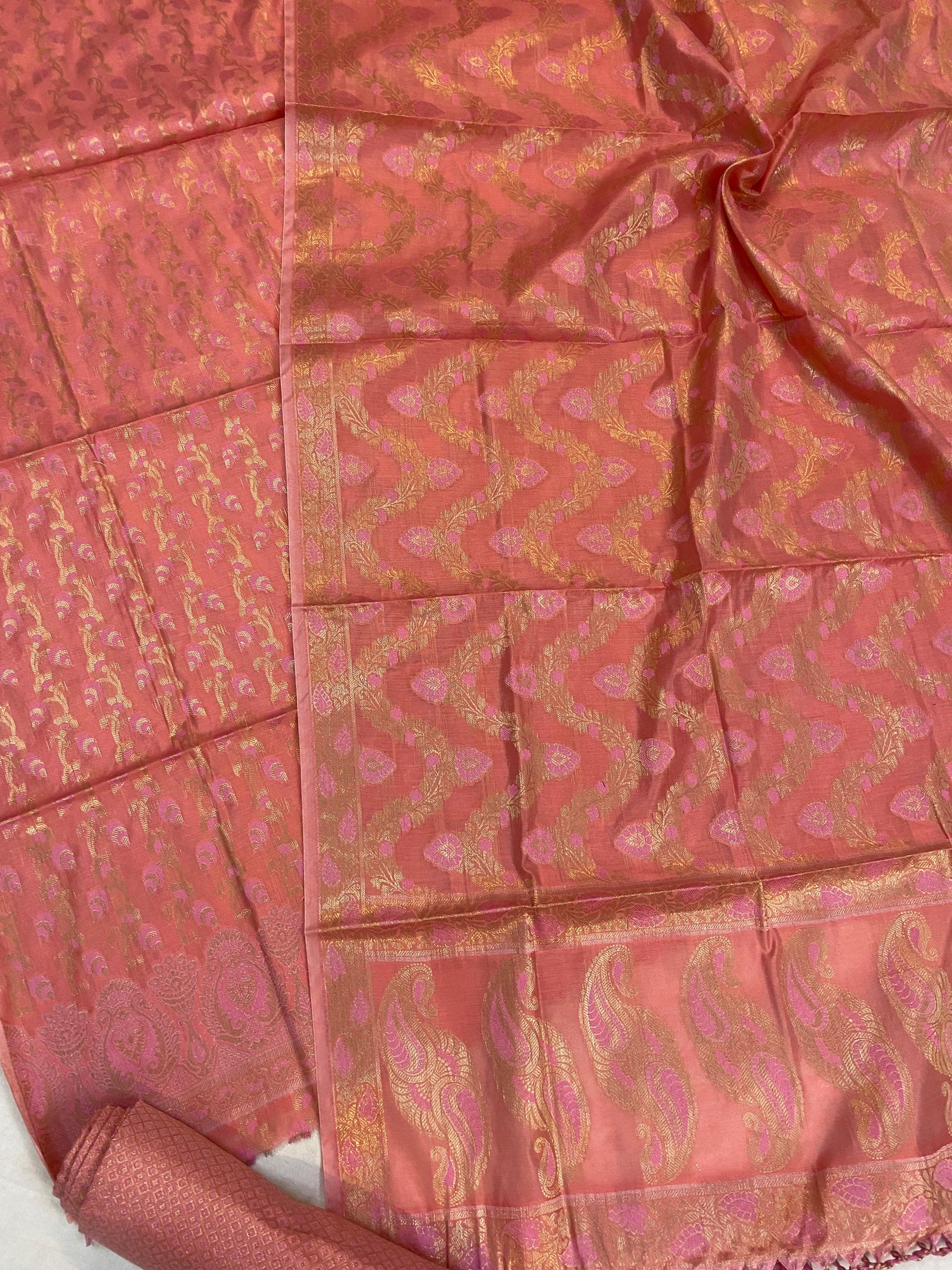 Handwoven Green Cotton Silk 3 pcs Dress Material by Shades Of Benares - banarasi - banarasi saree shop