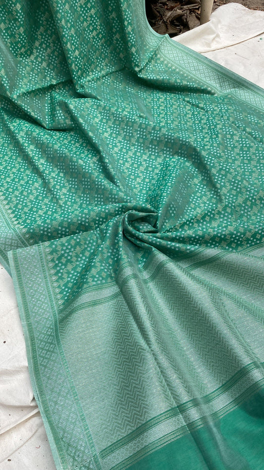 Handwoven Green Pure Banarasi Cotton Sari by Shades Of Benares - banarasi - banarasi saree shop