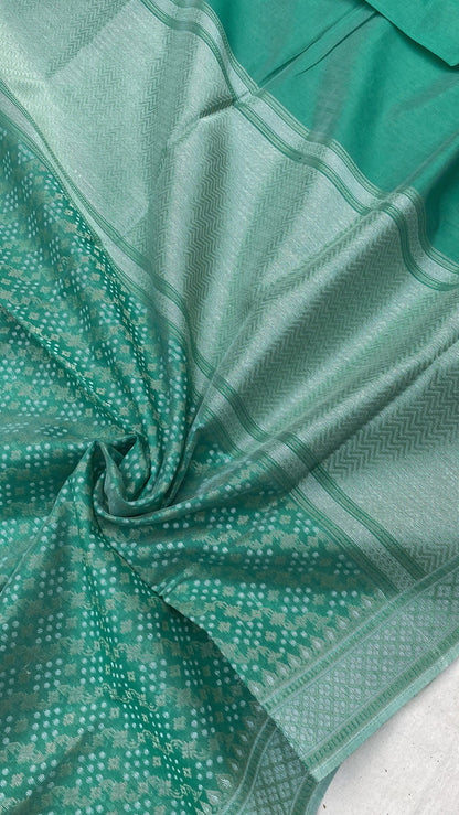 Handwoven Green Pure Banarasi Cotton Sari by Shades Of Benares - banarasi - banarasi saree shop