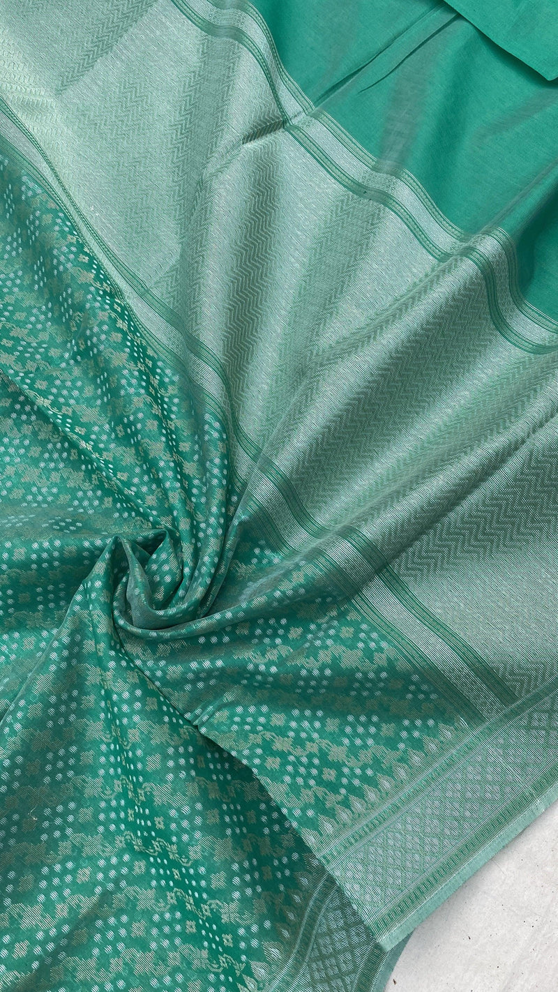 Handwoven Green Pure Banarasi Cotton Sari by Shades Of Benares - banarasi - banarasi saree shop