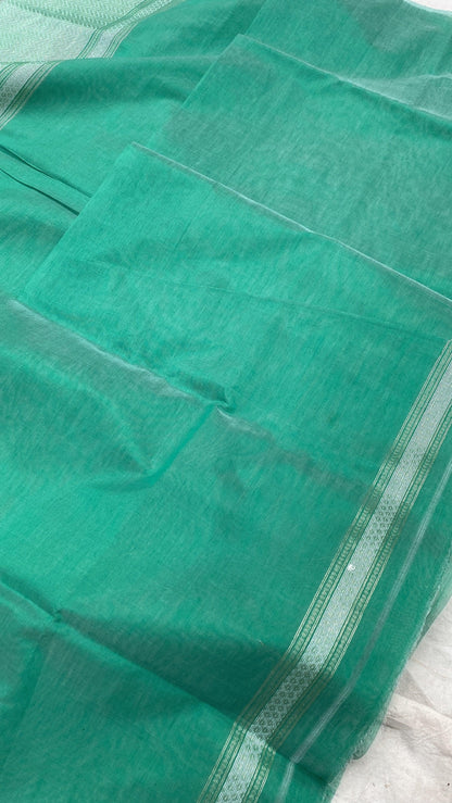 Handwoven Green Pure Banarasi Cotton Sari by Shades Of Benares - banarasi - banarasi saree shop