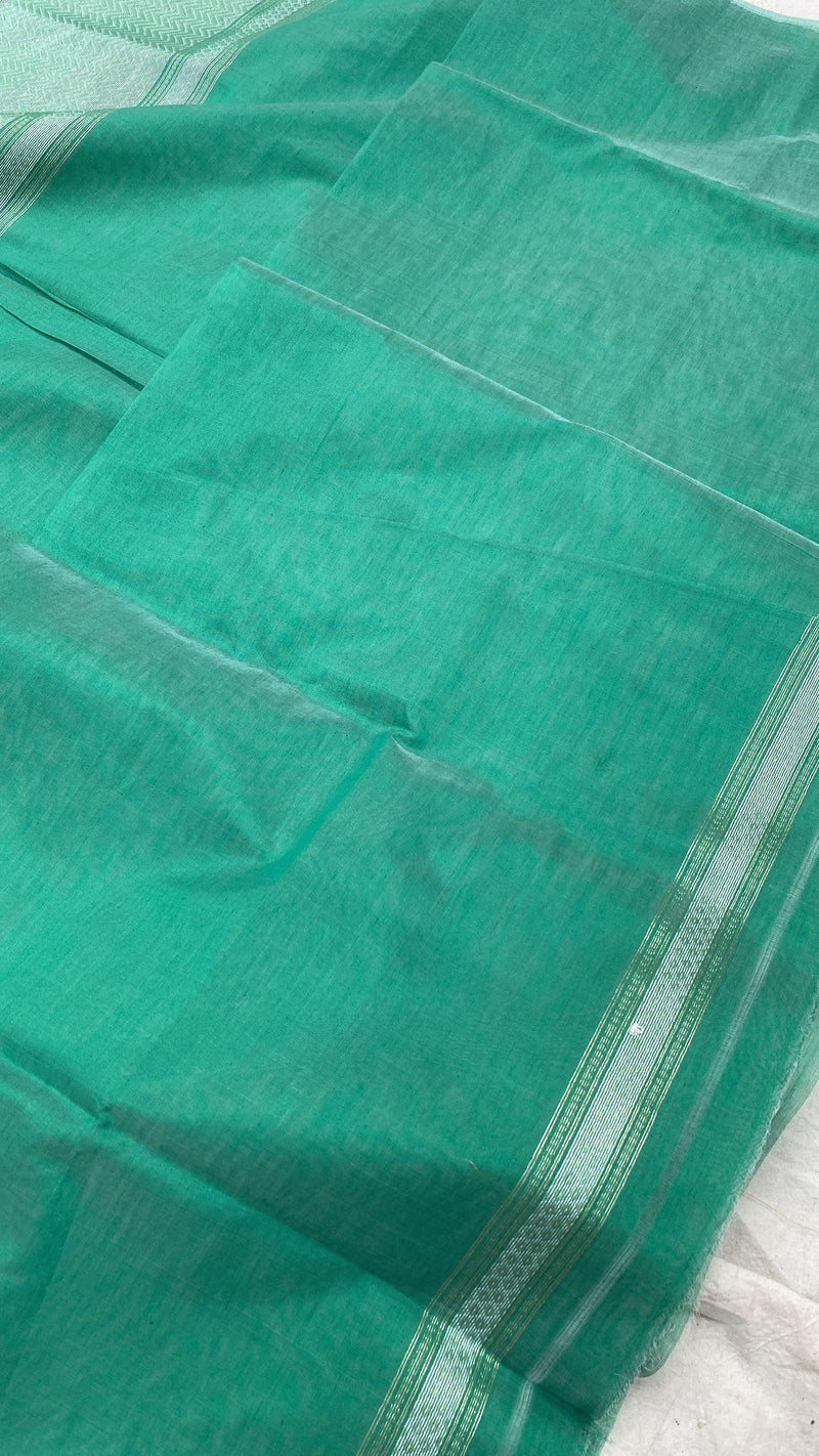 Handwoven Green Pure Banarasi Cotton Sari by Shades Of Benares - banarasi - banarasi saree shop