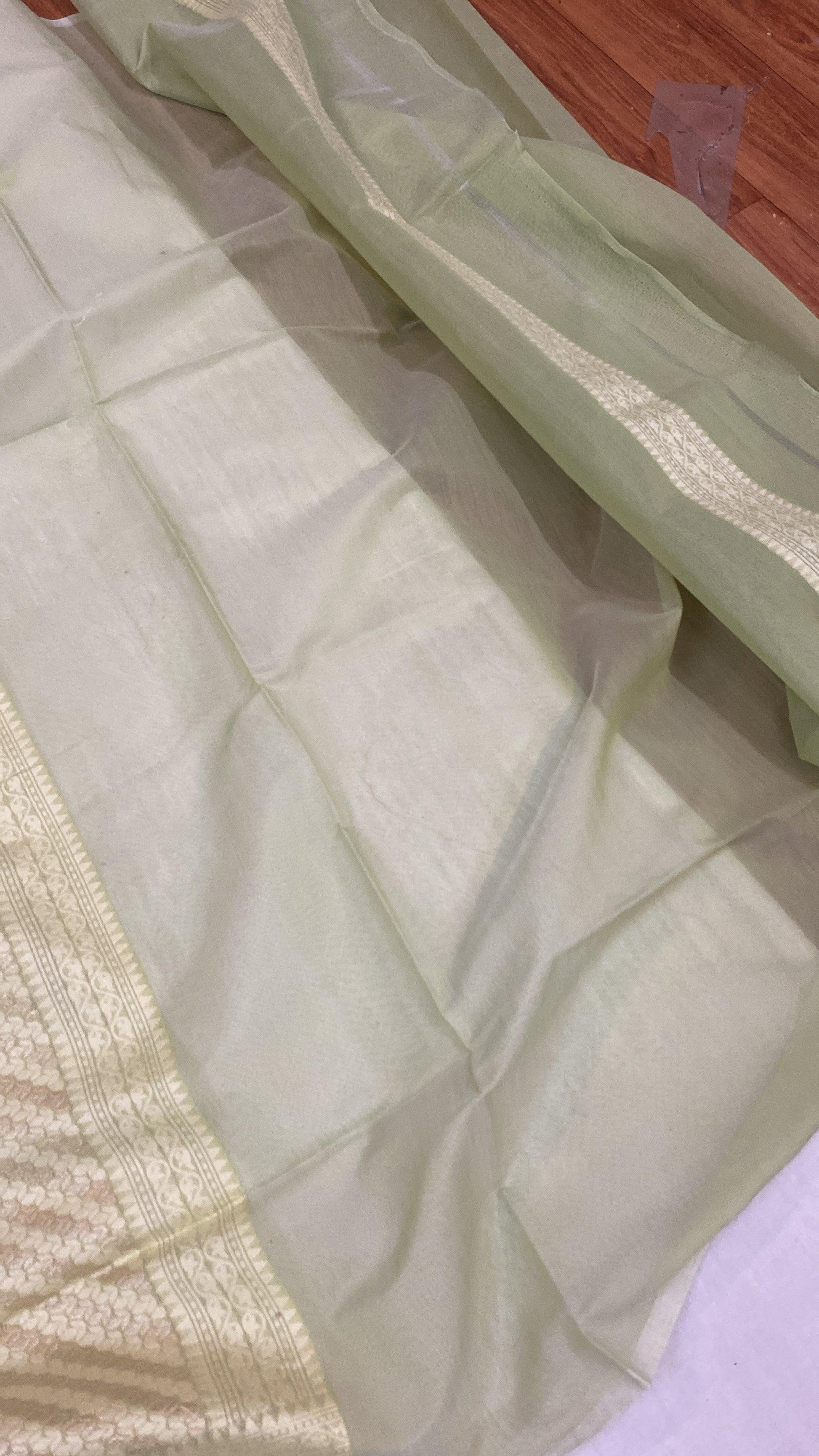 Handwoven Green Pure Banarasi Cotton Sari by Shades Of Benares - banarasi - banarasi saree shop