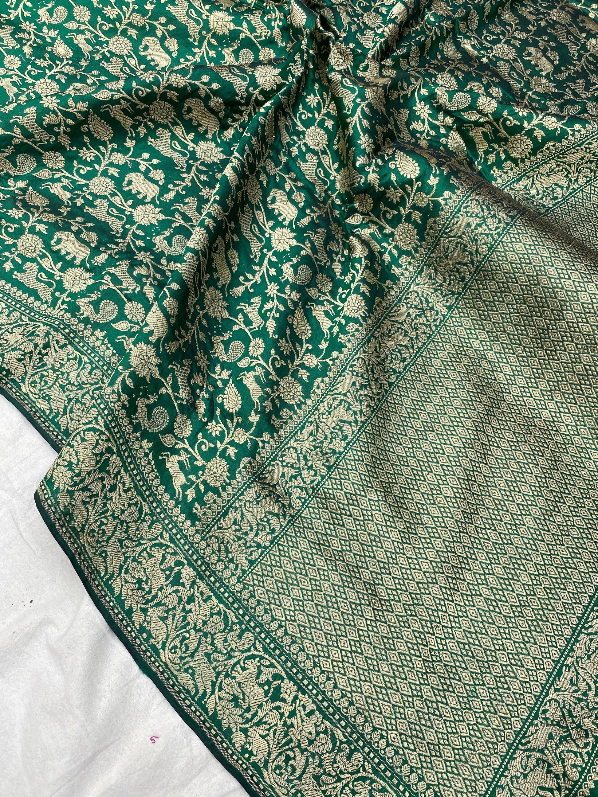 Handwoven Green Pure Banarasi Silk Sari by Shades Of Benares - banarasi - banarasi saree shop