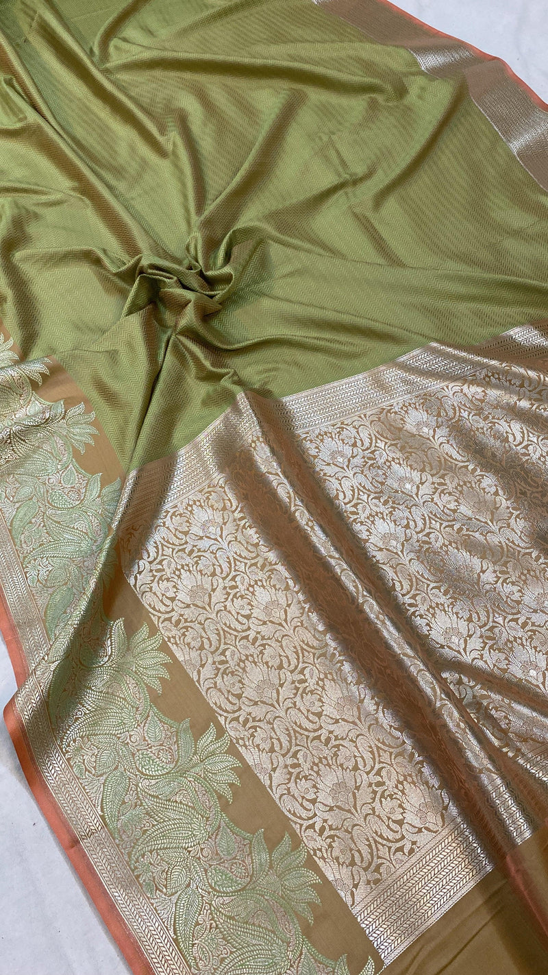 Handwoven Green Pure Banarasi Silk Sari by Shades Of Benares - banarasi - banarasi saree shop