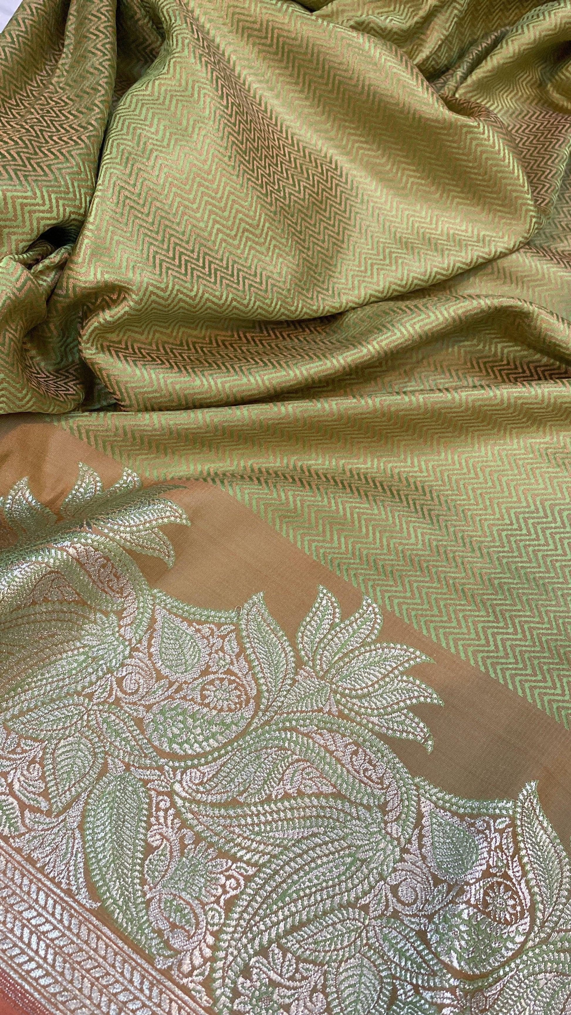 Handwoven Green Pure Banarasi Silk Sari by Shades Of Benares - banarasi - banarasi saree shop