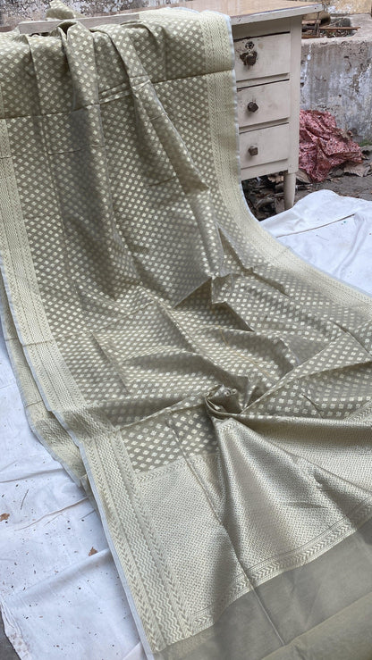 Handwoven Grey Pure Banarasi Cotton Sari by Shades Of Benares - banarasi - banarasi saree shop