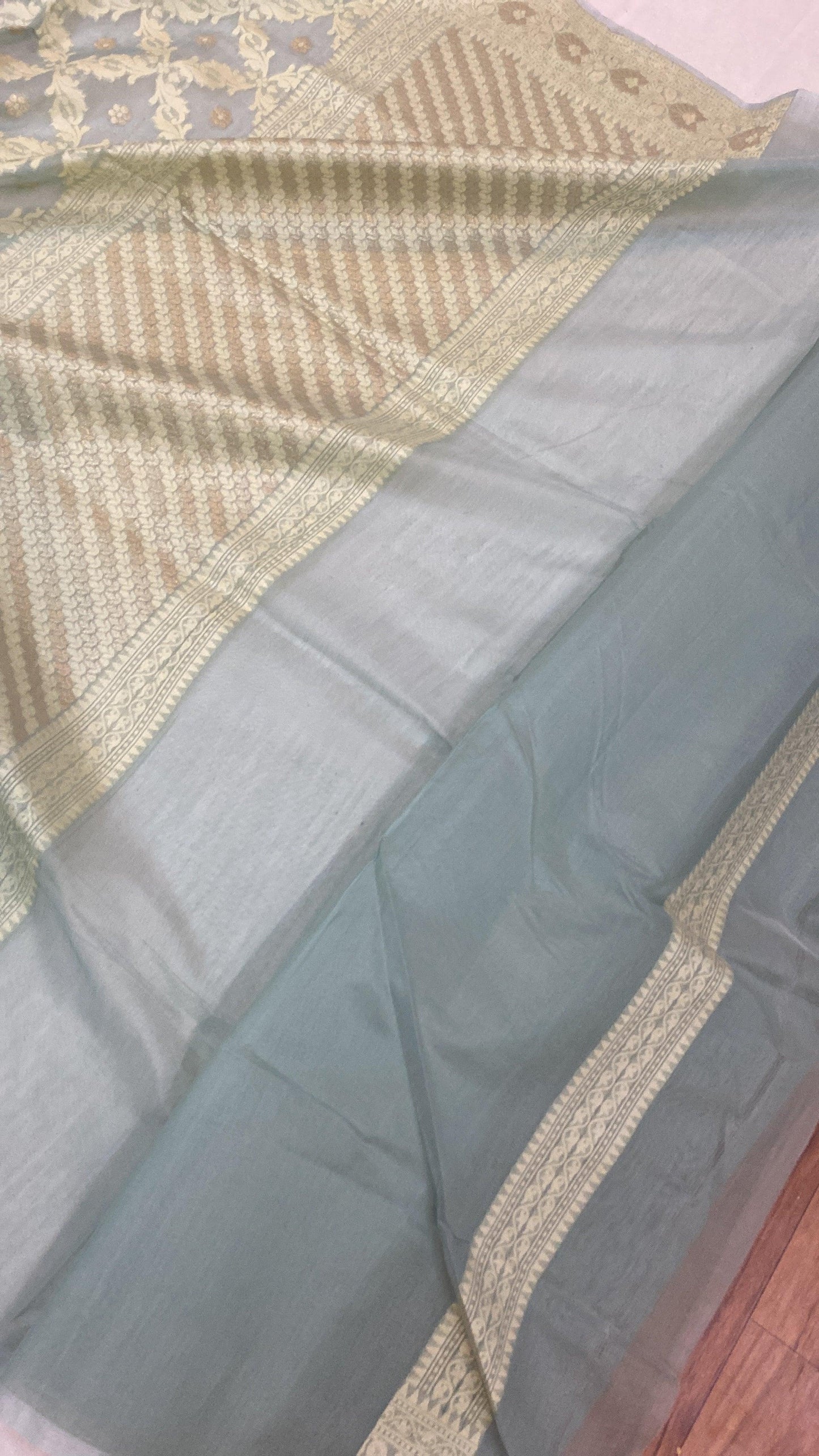 Handwoven Grey Pure Banarasi Cotton Sari by Shades Of Benares - banarasi - banarasi saree shop