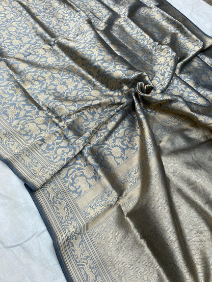 Handwoven Grey Pure Banarasi Silk Sari by Shades Of Benares - banarasi - banarasi saree shop