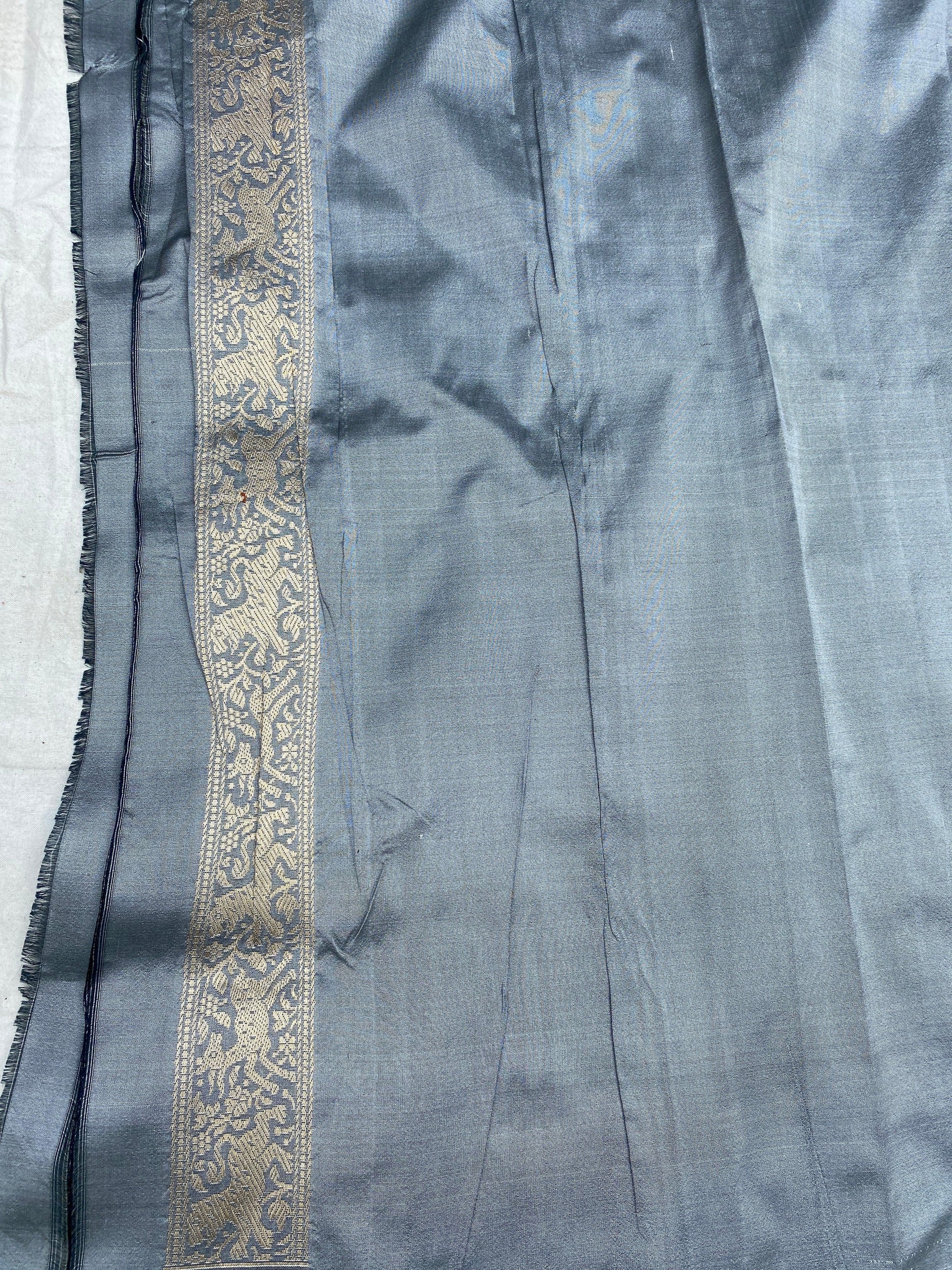 Handwoven Grey Pure Banarasi Silk Sari by Shades Of Benares - banarasi - banarasi saree shop