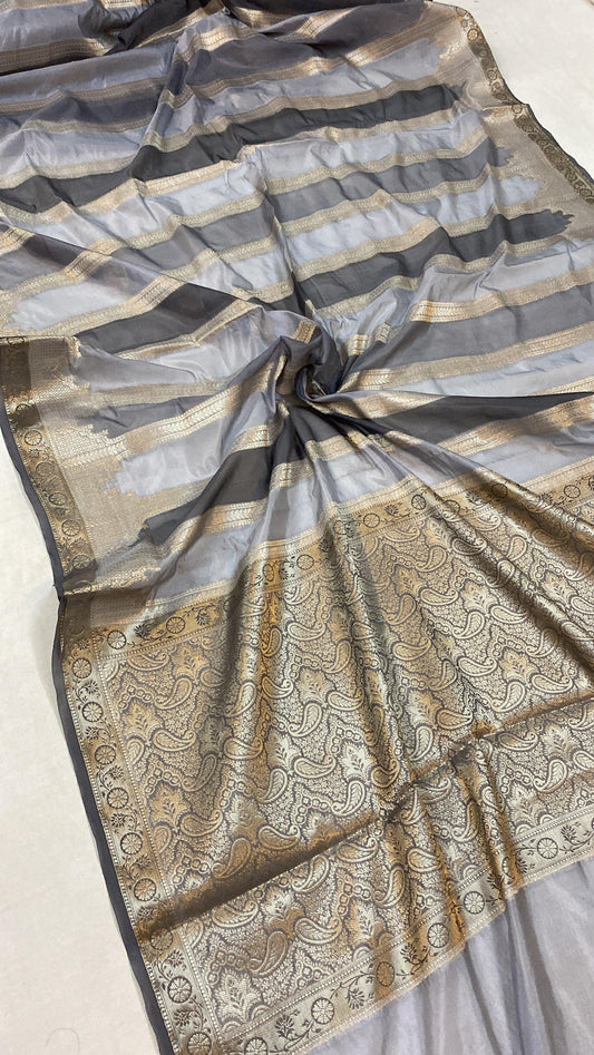 Handwoven Grey Rangkaat Banarasi Silk Sari by Shades Of Benares - banarasi - banarasi saree shop