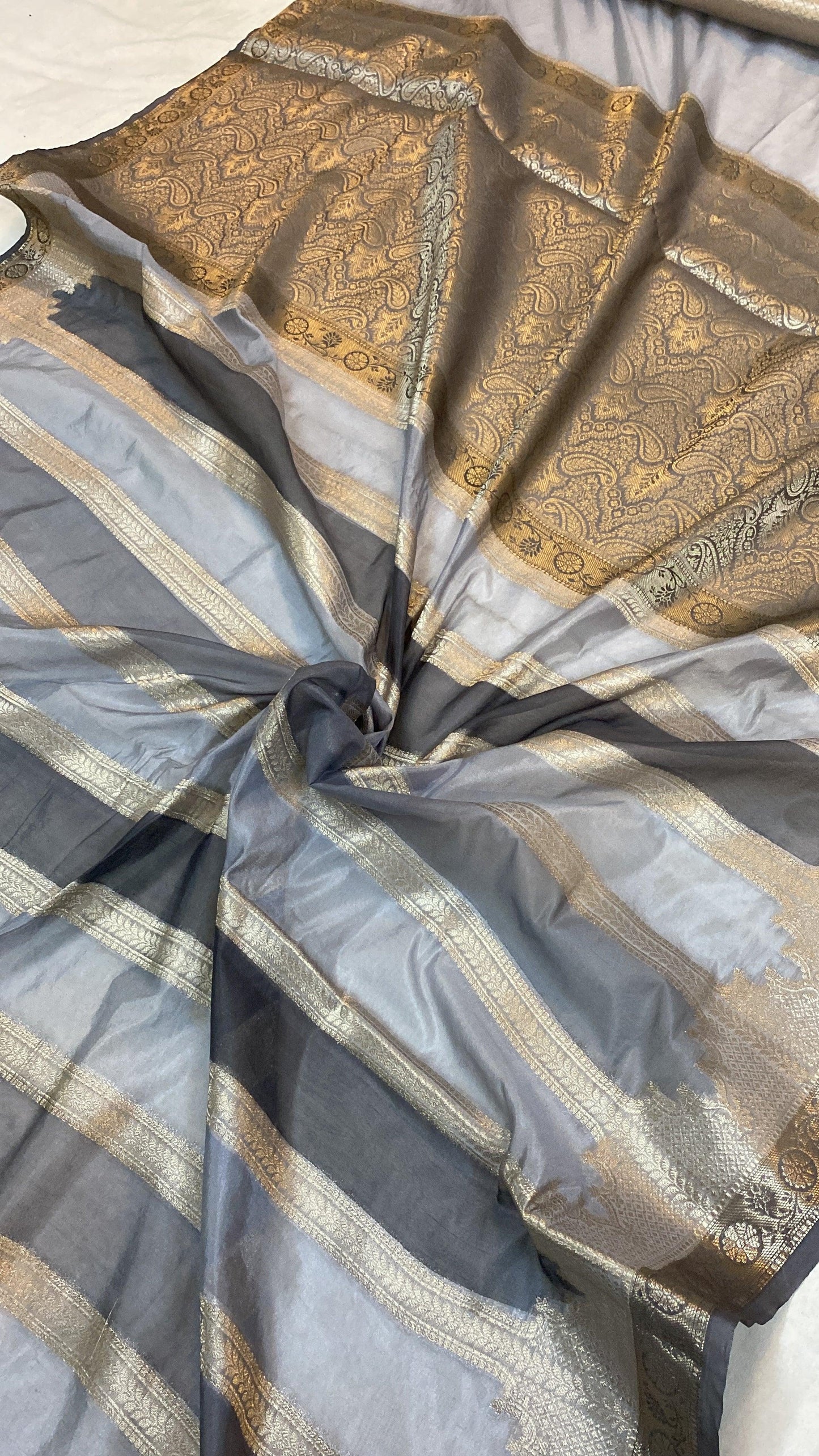 Handwoven Grey Rangkaat Banarasi Silk Sari by Shades Of Benares - banarasi - banarasi saree shop