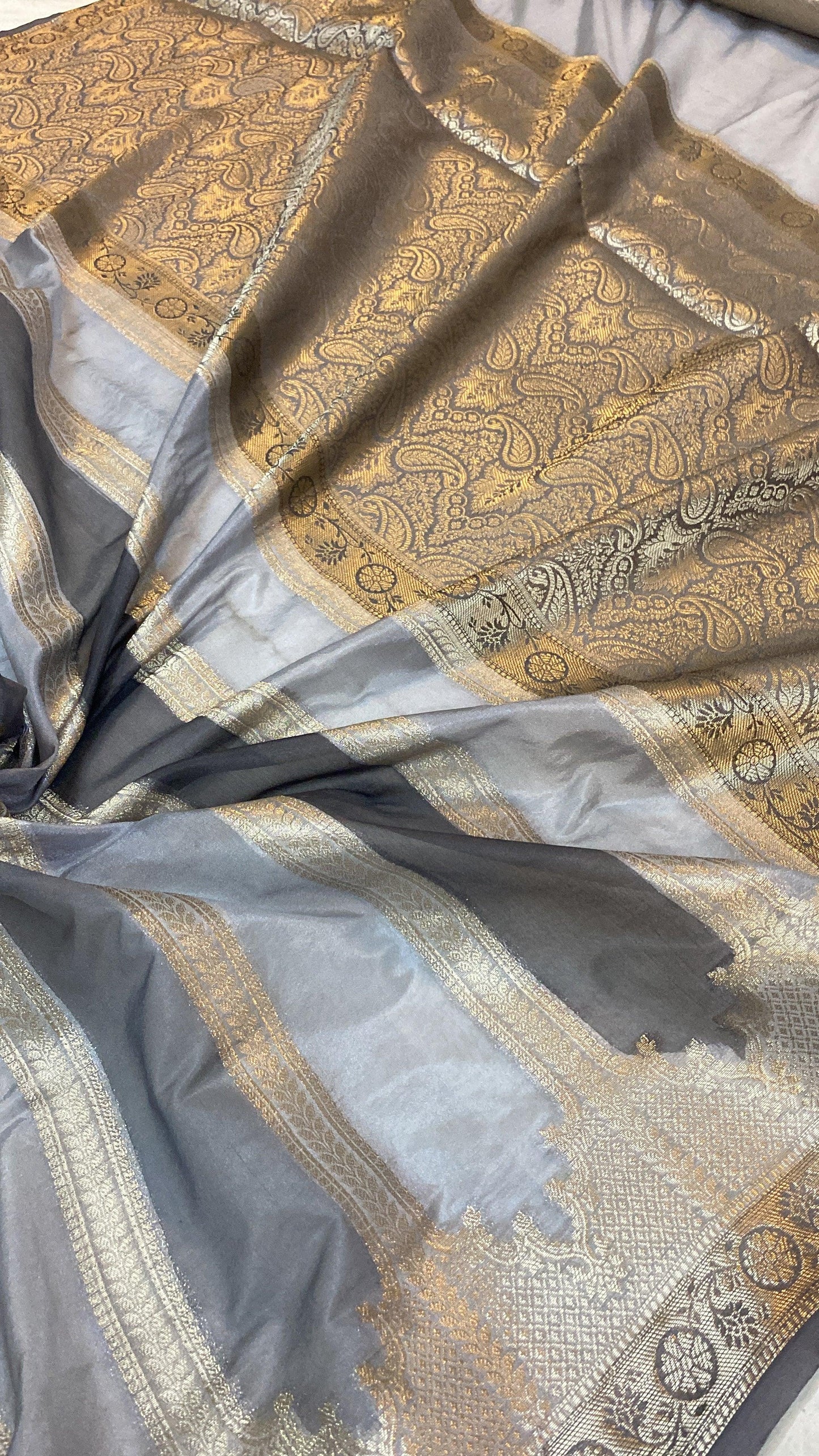 Handwoven Grey Rangkaat Banarasi Silk Sari by Shades Of Benares - banarasi - banarasi saree shop