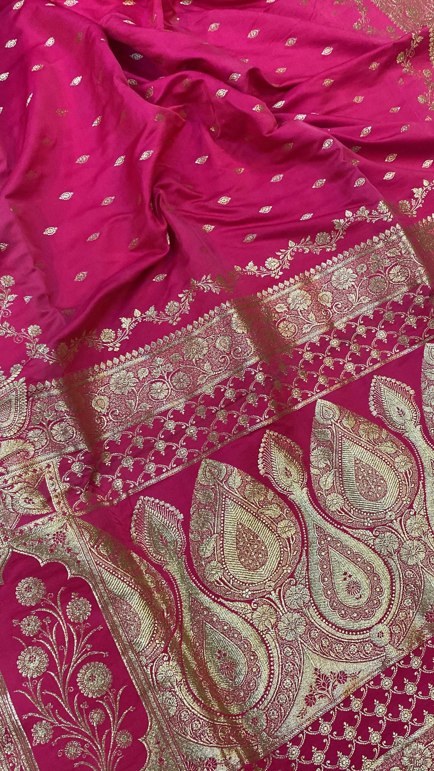 Handwoven Hot Pink Banarasi Silk Sari by Shades Of Benares - banarasi - banarasi saree shop