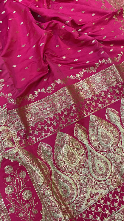 Handwoven Hot Pink Banarasi Silk Sari by Shades Of Benares - banarasi - banarasi saree shop