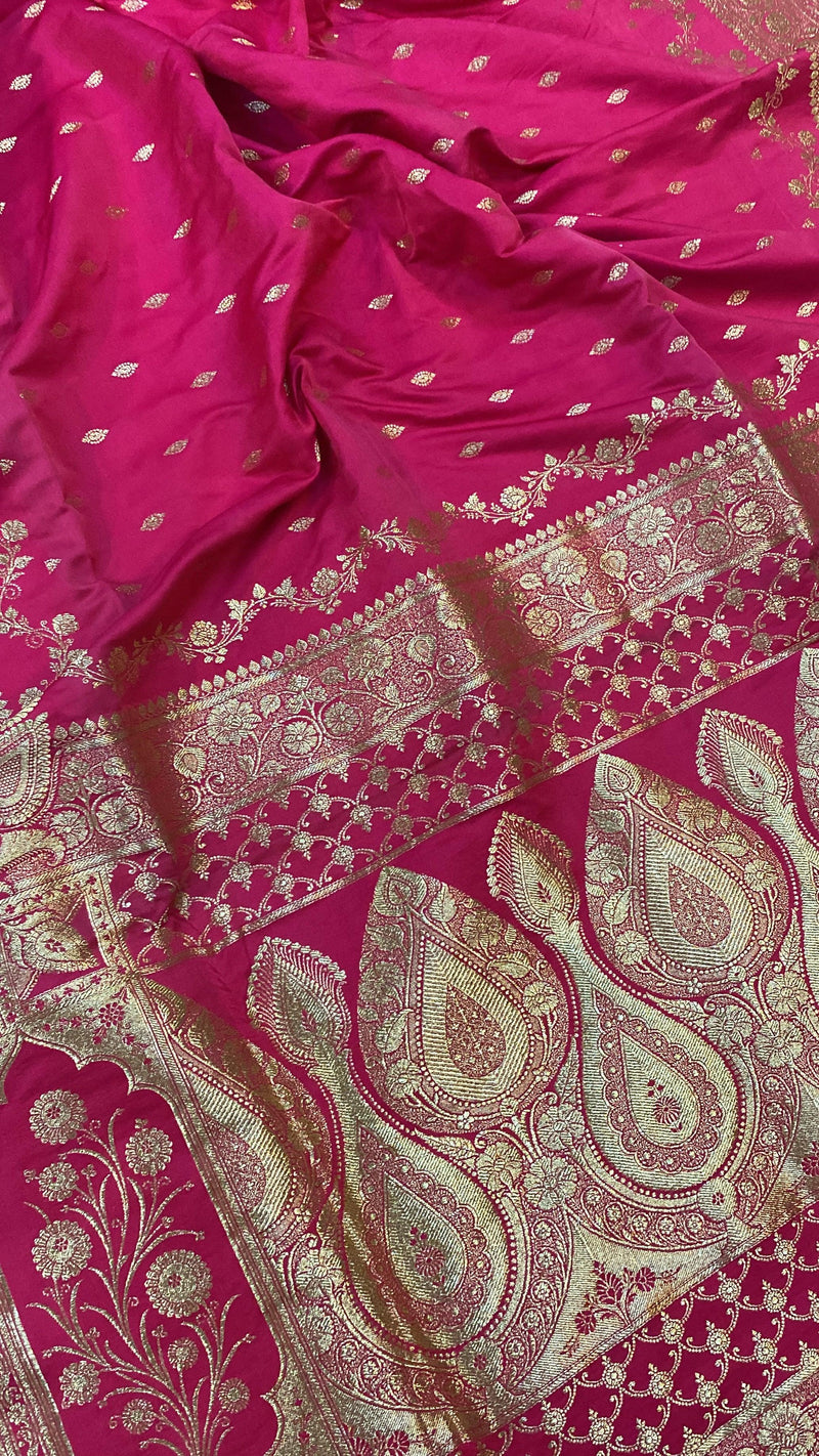 Handwoven Hot Pink Banarasi Silk Sari - Shades Of Benares