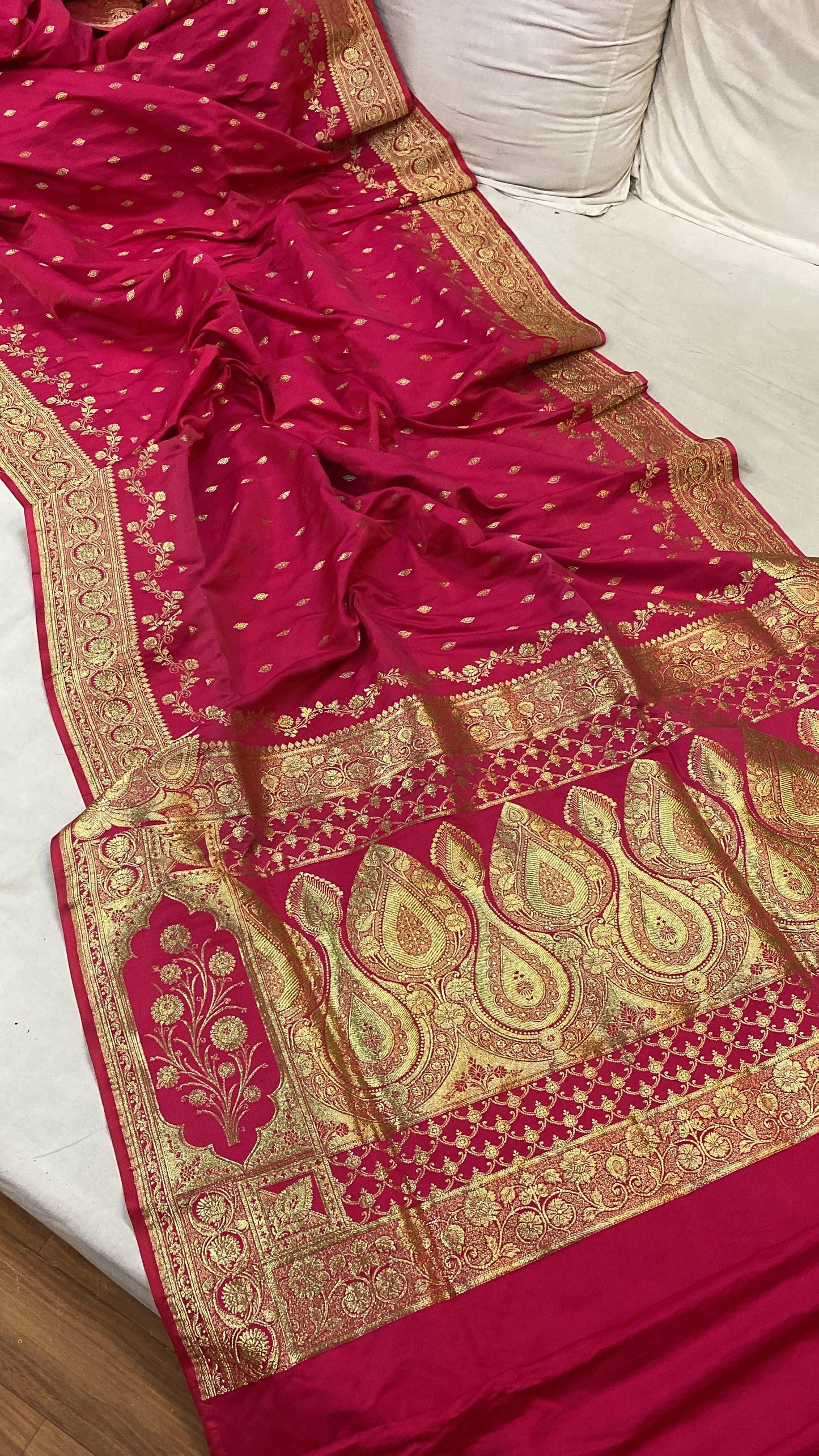 Handwoven Hot Pink Banarasi Silk Sari by Shades Of Benares - banarasi - banarasi saree shop