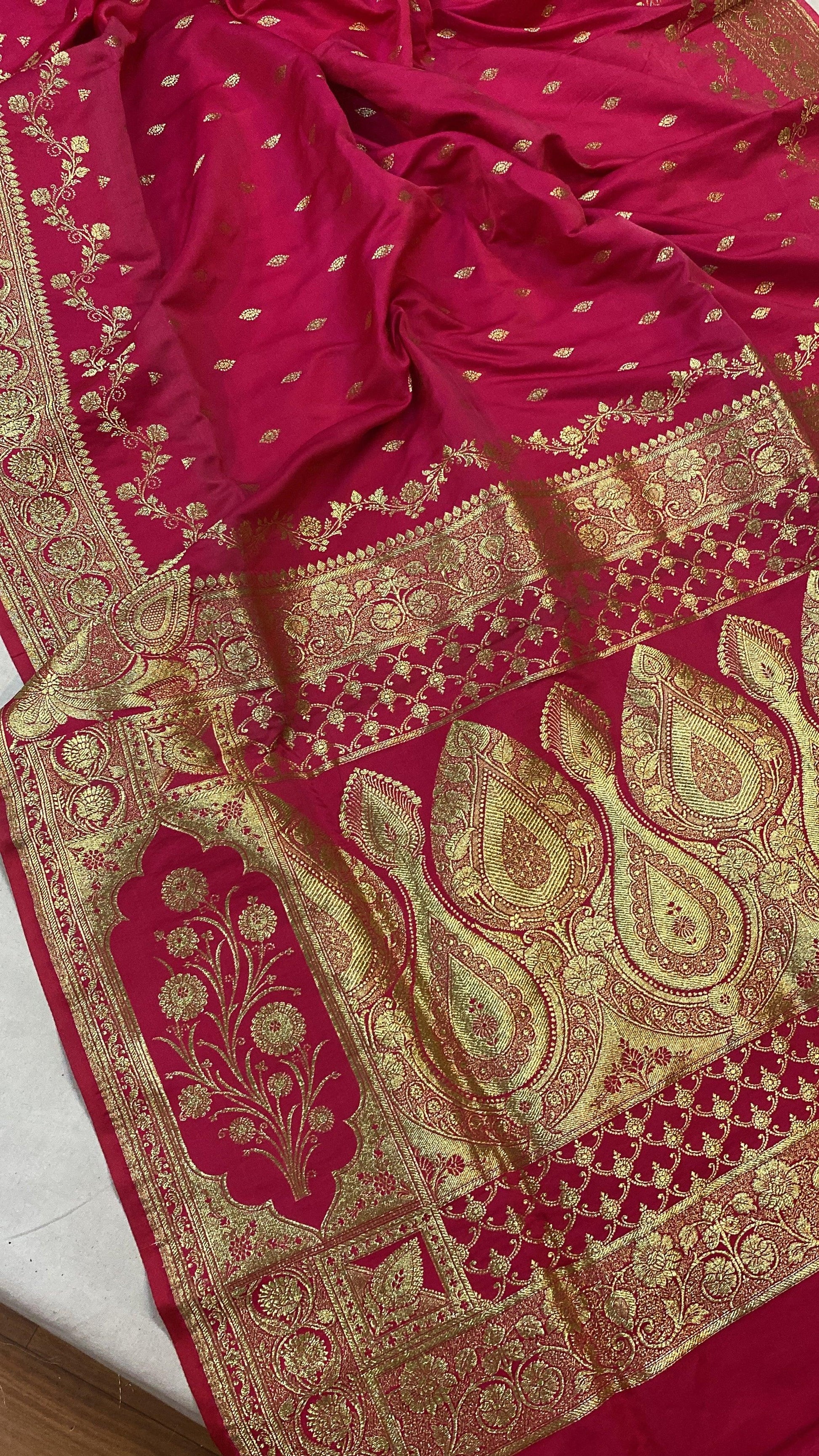 Handwoven Hot Pink Banarasi Silk Sari by Shades Of Benares - banarasi - banarasi saree shop