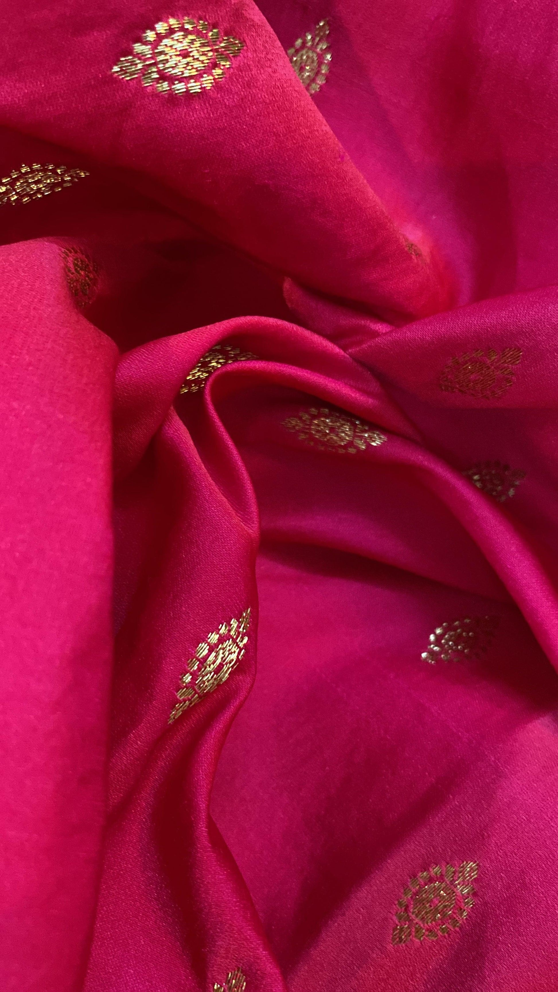 Handwoven Hot Pink Banarasi Silk Sari by Shades Of Benares - banarasi - banarasi saree shop