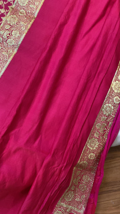 Handwoven Hot Pink Banarasi Silk Sari by Shades Of Benares - banarasi - banarasi saree shop