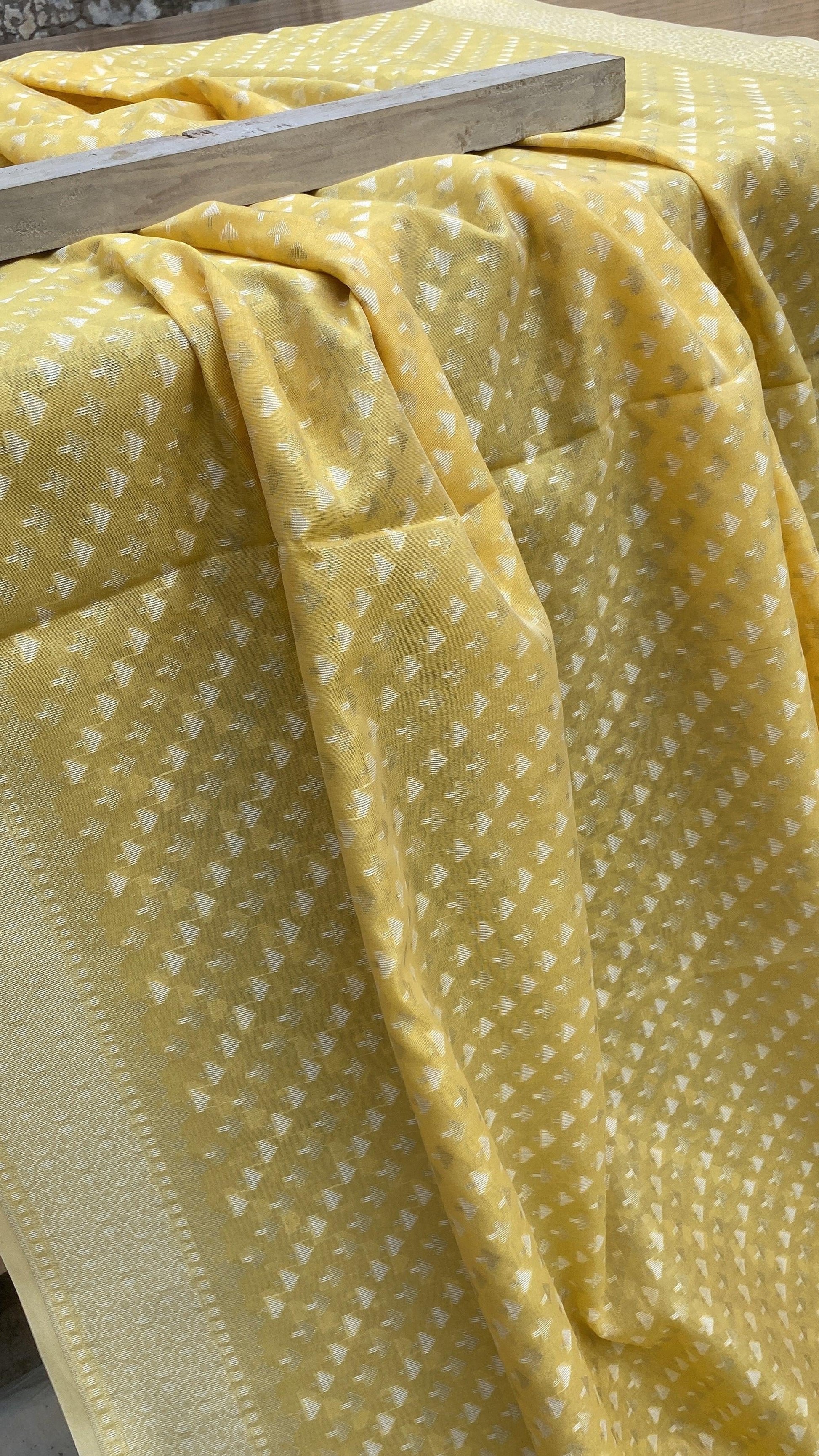 Handwoven Lemon Yellow Pure Banarasi Cotton Sari by Shades Of Benares - banarasi - banarasi saree shop