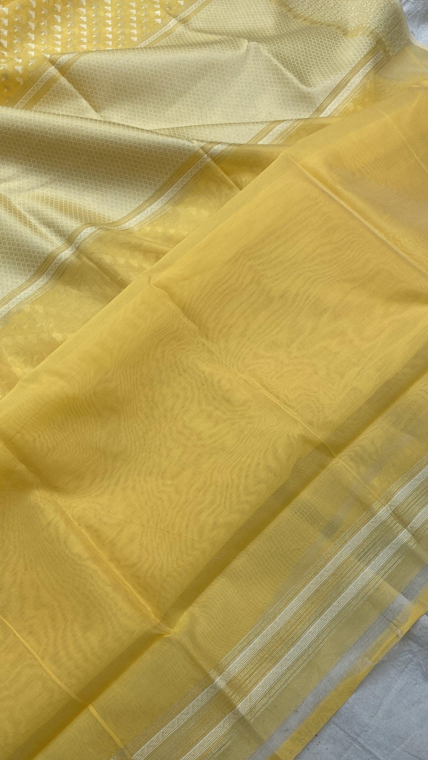 Handwoven Lemon Yellow Pure Banarasi Cotton Sari by Shades Of Benares - banarasi - banarasi saree shop