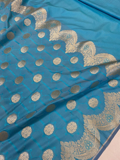 Handwoven Light Blue Pure Banarasi Silk Sari by Shades Of Benares - banarasi - banarasi saree shop