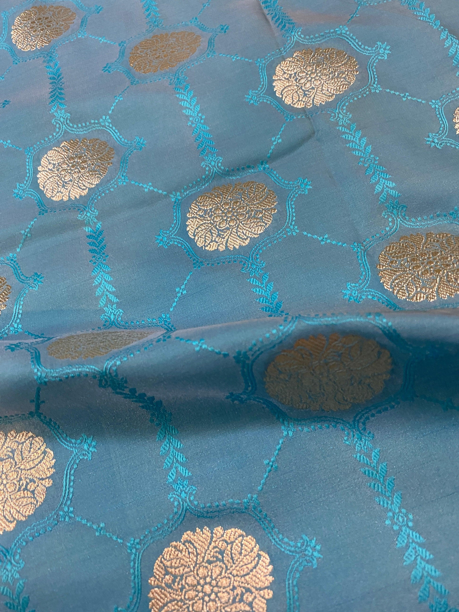 Handwoven Light Blue Pure Banarasi Silk Sari by Shades Of Benares - banarasi - banarasi saree shop