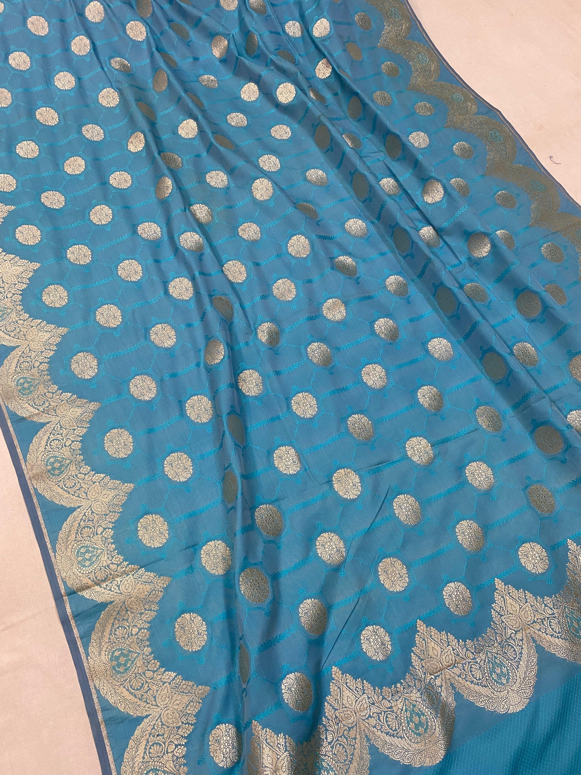 Handwoven Light Blue Pure Banarasi Silk Sari by Shades Of Benares - banarasi - banarasi saree shop