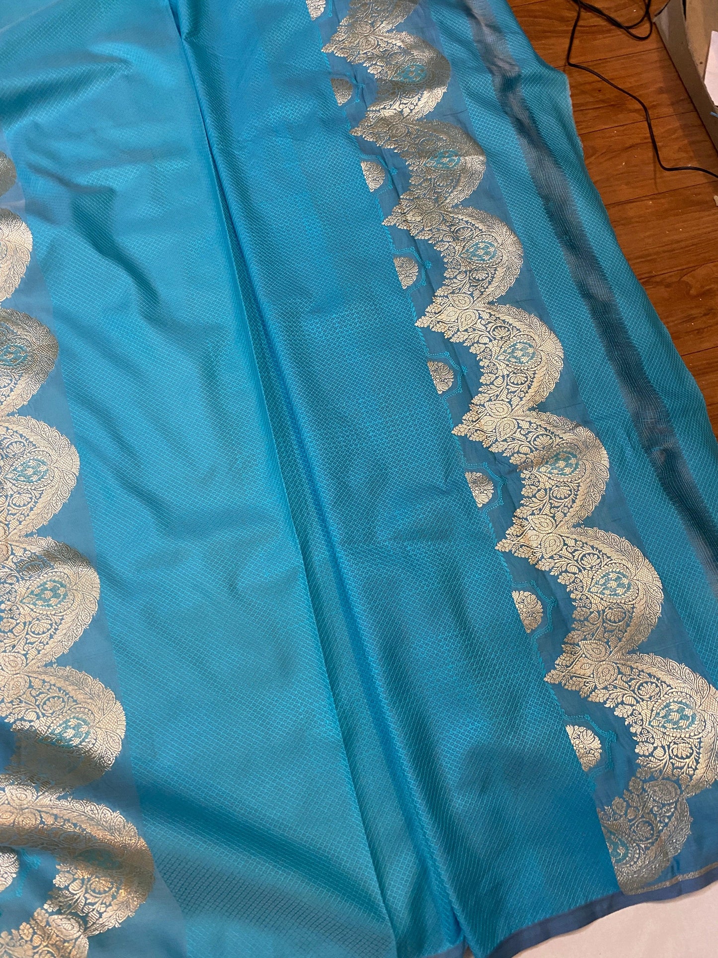 Handwoven Light Blue Pure Banarasi Silk Sari by Shades Of Benares - banarasi - banarasi saree shop