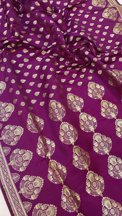 Handwoven Magenta Banarasi Silk Sari by Shades Of Benares - banarasi - banarasi saree shop