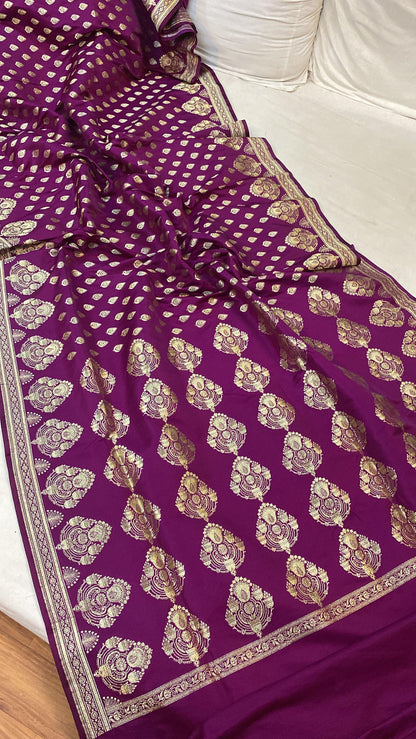 Handwoven Magenta Banarasi Silk Sari by Shades Of Benares - banarasi - banarasi saree shop