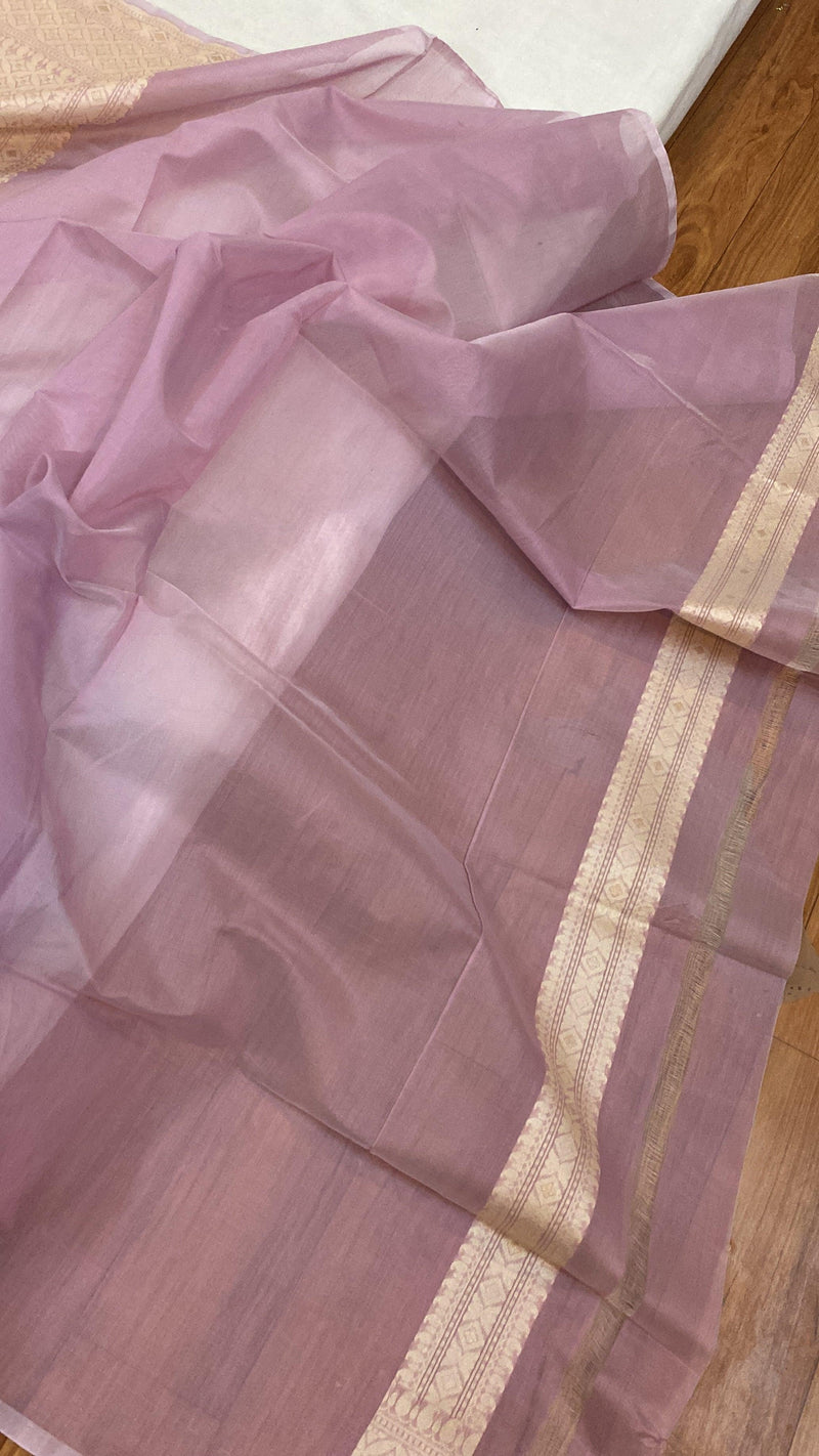Handwoven Moave Pure Banarasi Cotton Sari by Shades Of Benares - banarasi - banarasi saree shop