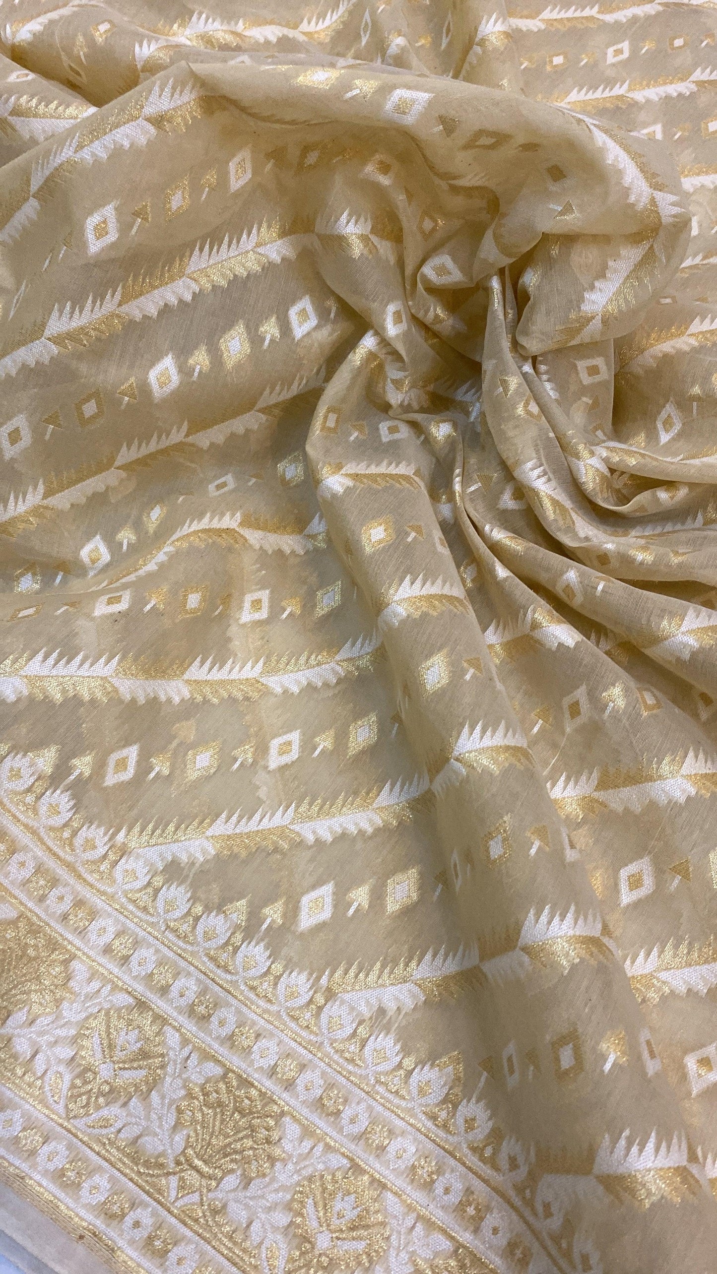 Handwoven OffWhite Pure Banarasi Cotton Sari by Shades Of Benares - banarasi - banarasi saree shop