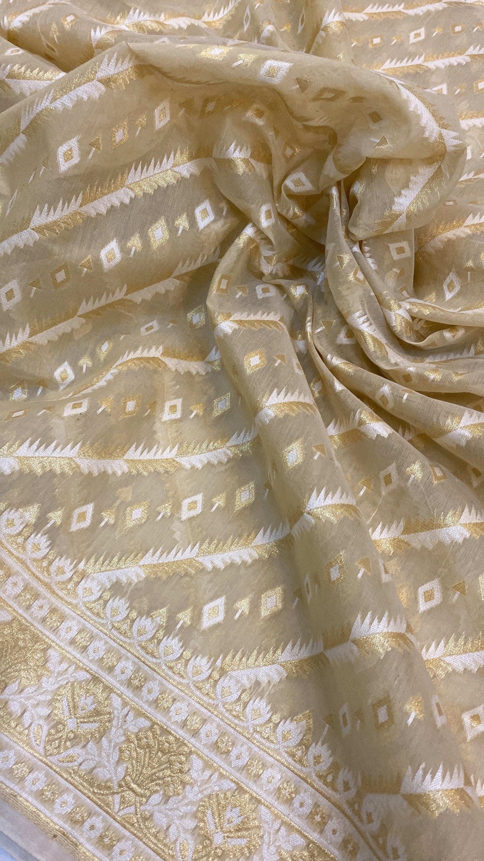 Handwoven OffWhite Pure Banarasi Cotton Sari by Shades Of Benares - banarasi - banarasi saree shop