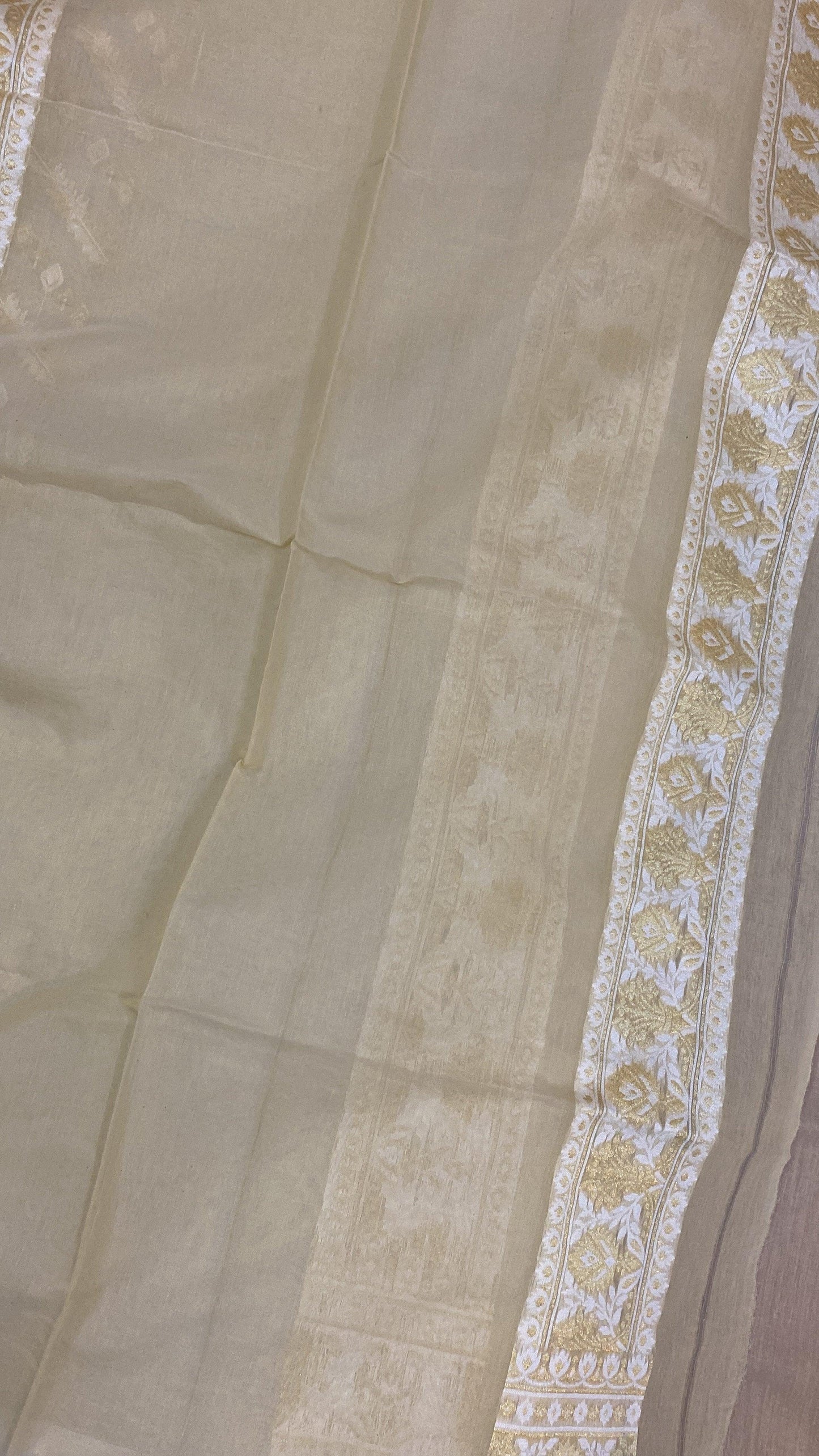 Handwoven OffWhite Pure Banarasi Cotton Sari by Shades Of Benares - banarasi - banarasi saree shop