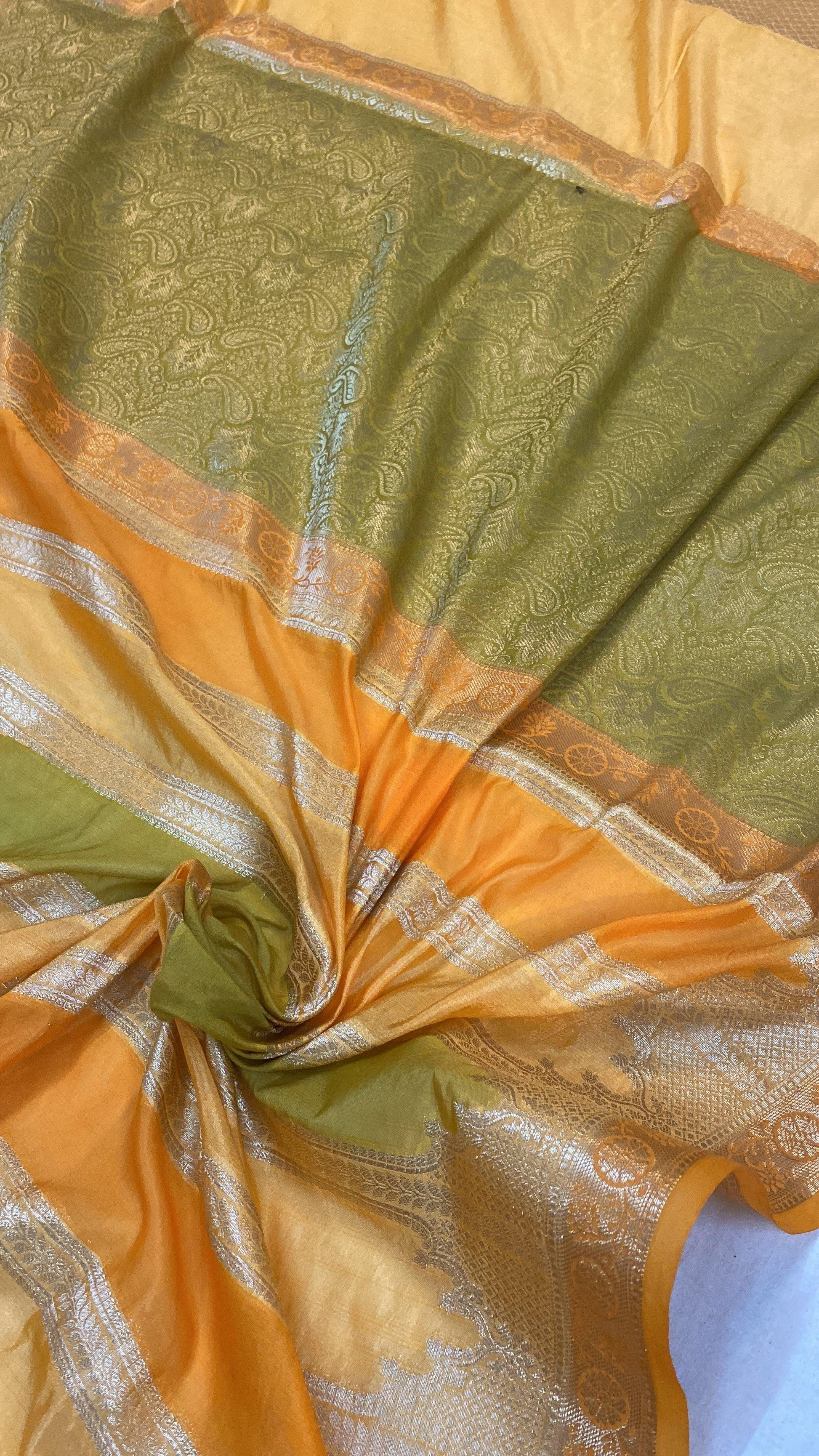 Handwoven Orange Rangkaat Banarasi Silk Sari by Shades Of Benares - banarasi - banarasi saree shop