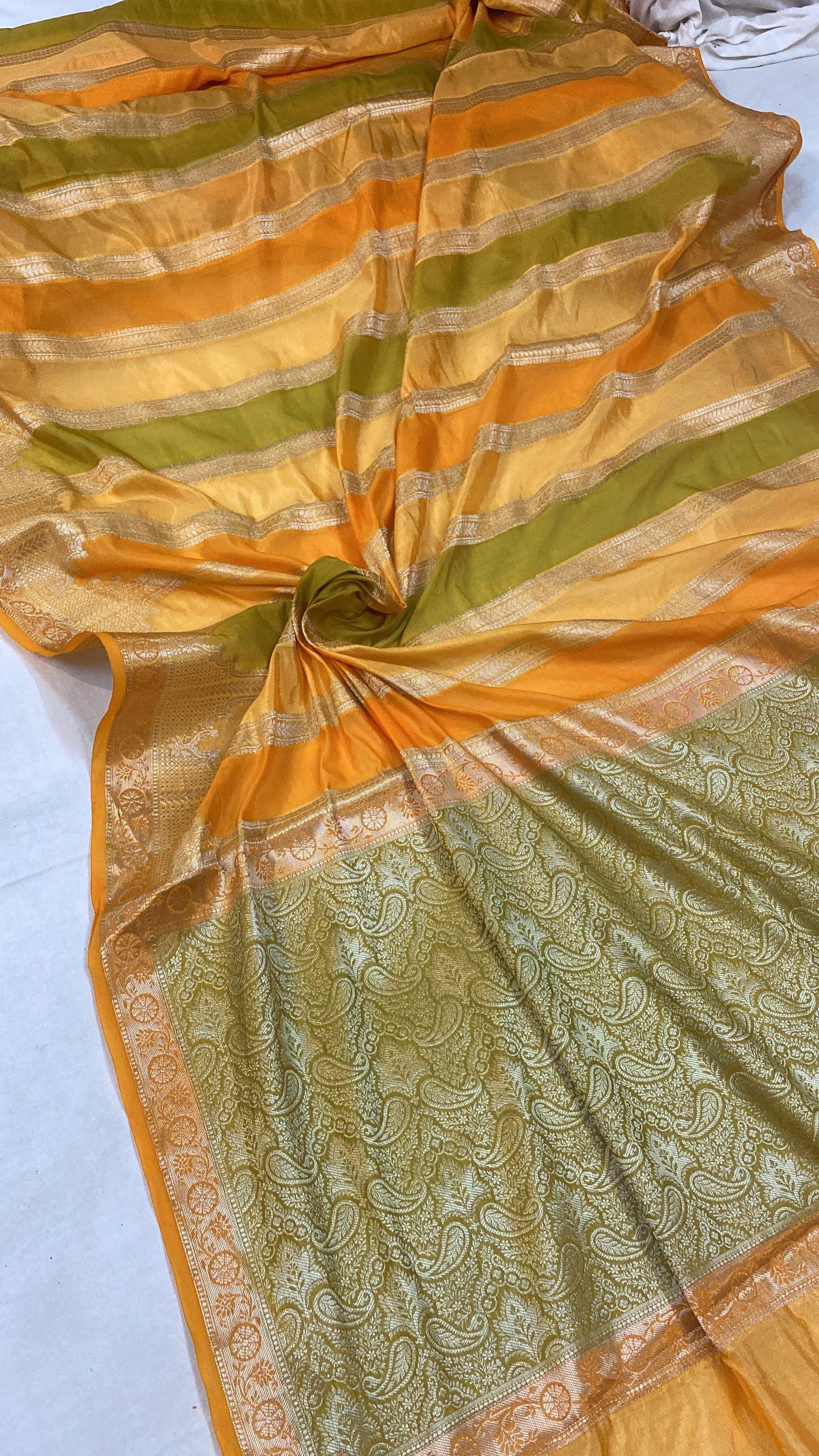 Handwoven Orange Rangkaat Banarasi Silk Sari by Shades Of Benares - banarasi - banarasi saree shop