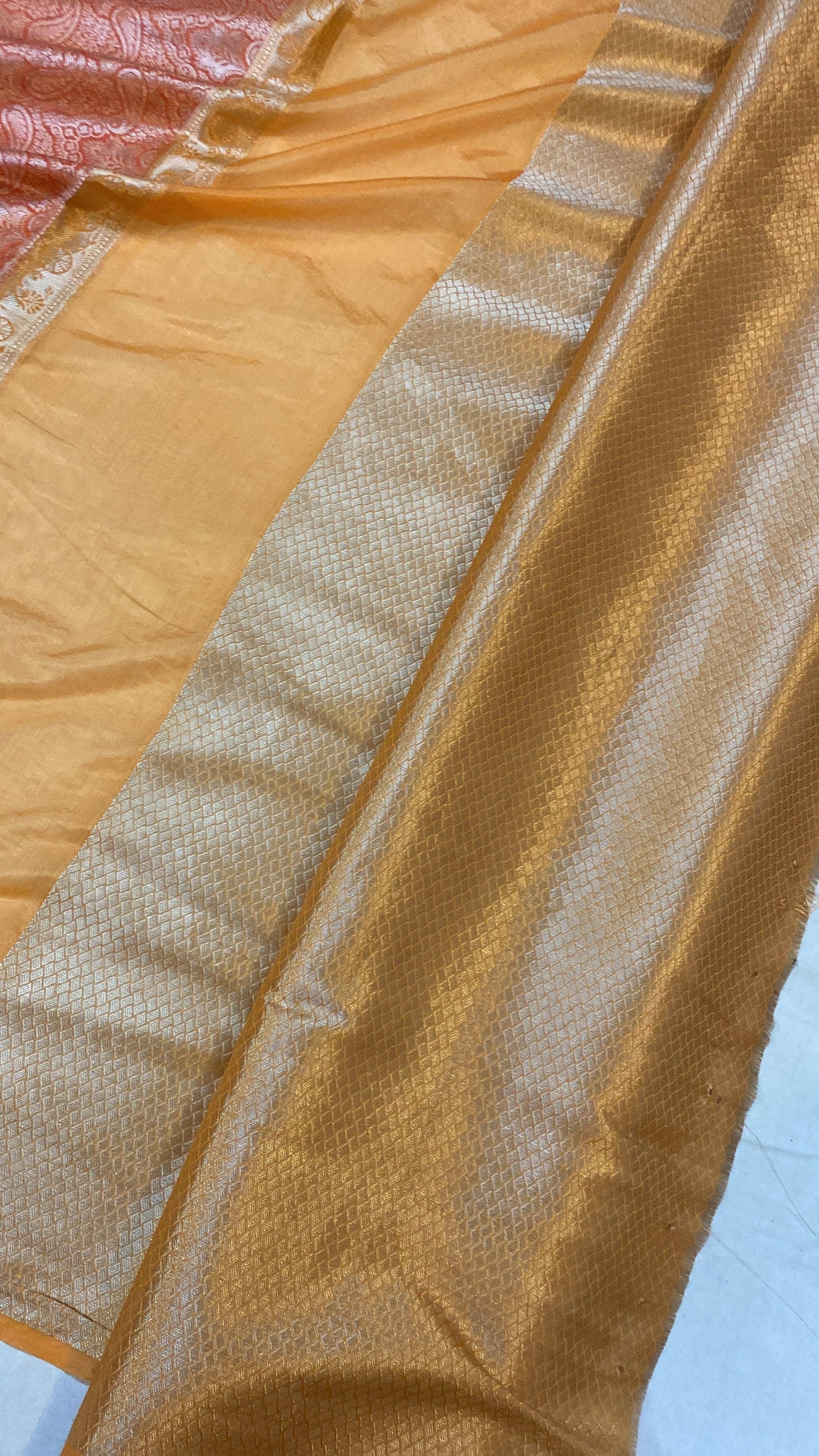 Handwoven Orange Rangkaat Banarasi Silk Sari by Shades Of Benares - banarasi - banarasi saree shop