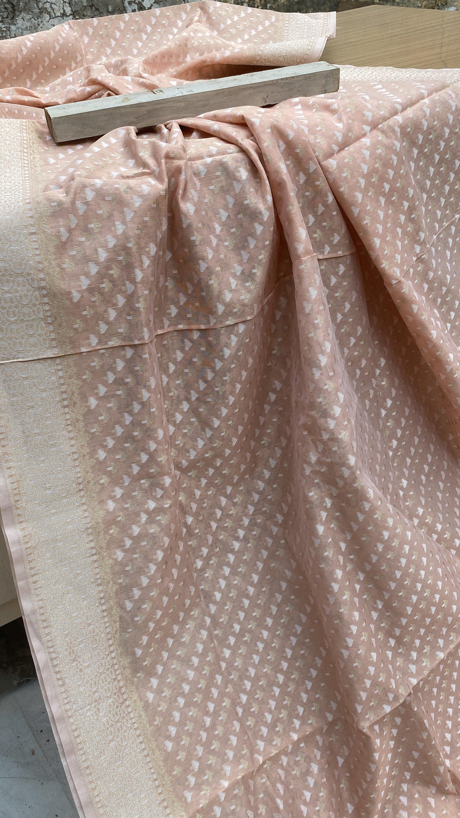 Handwoven Pastel Brown Pure Banarasi Cotton Sari by Shades Of Benares - banarasi - banarasi saree shop