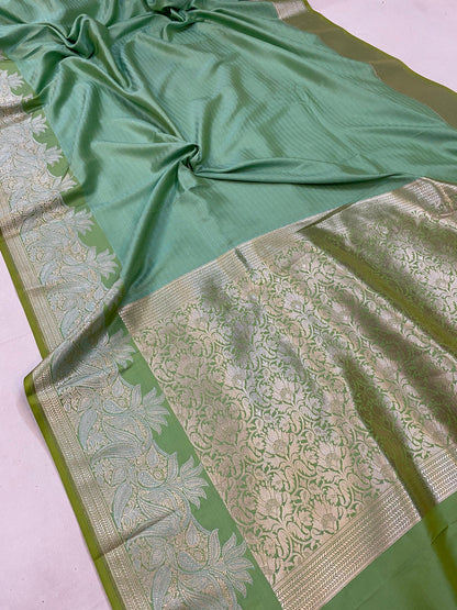 Handwoven Pastel Green Pure Banarasi Silk Sari by Shades Of Benares - banarasi - banarasi saree shop