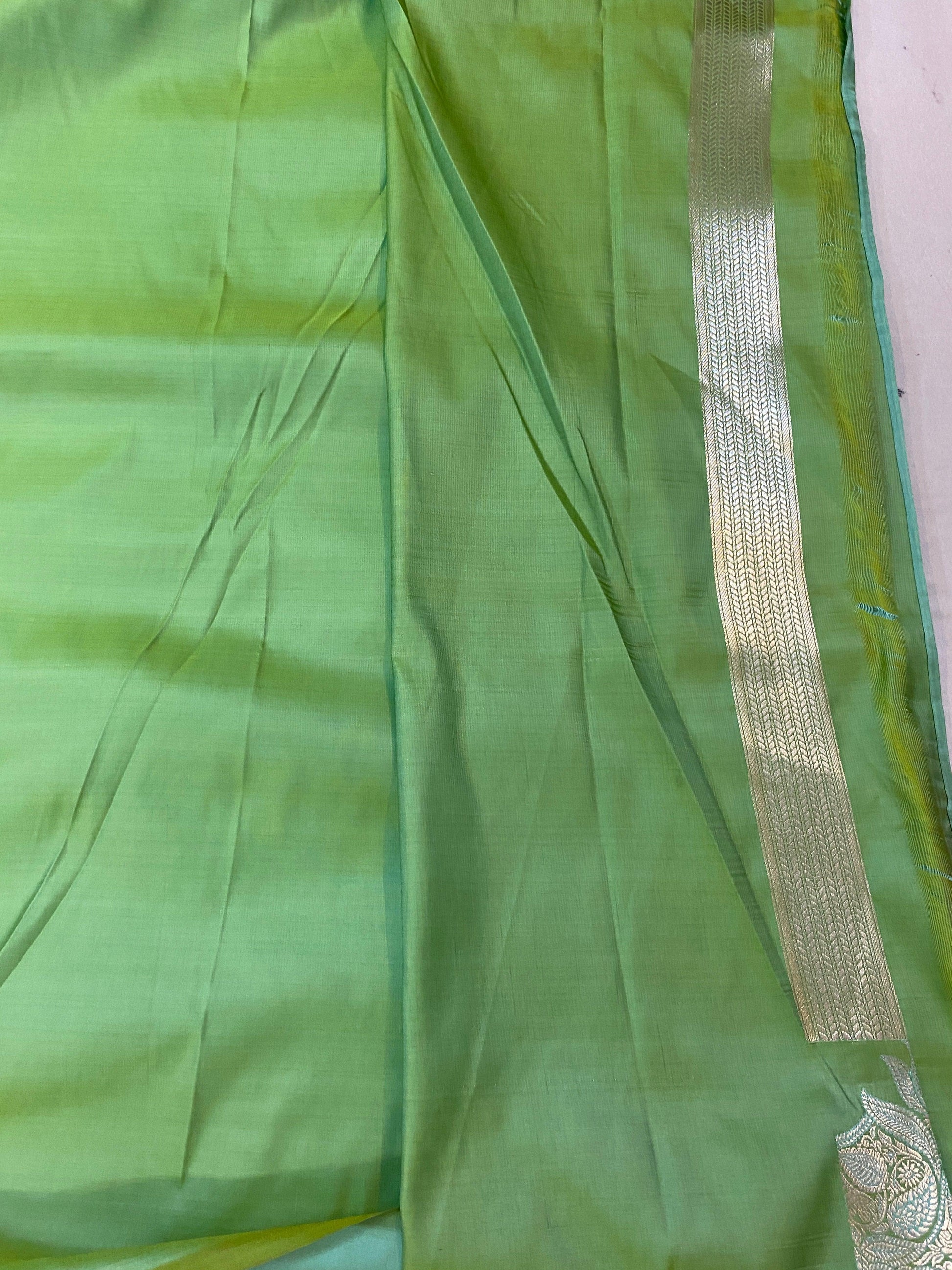 Handwoven Pastel Green Pure Banarasi Silk Sari by Shades Of Benares - banarasi - banarasi saree shop