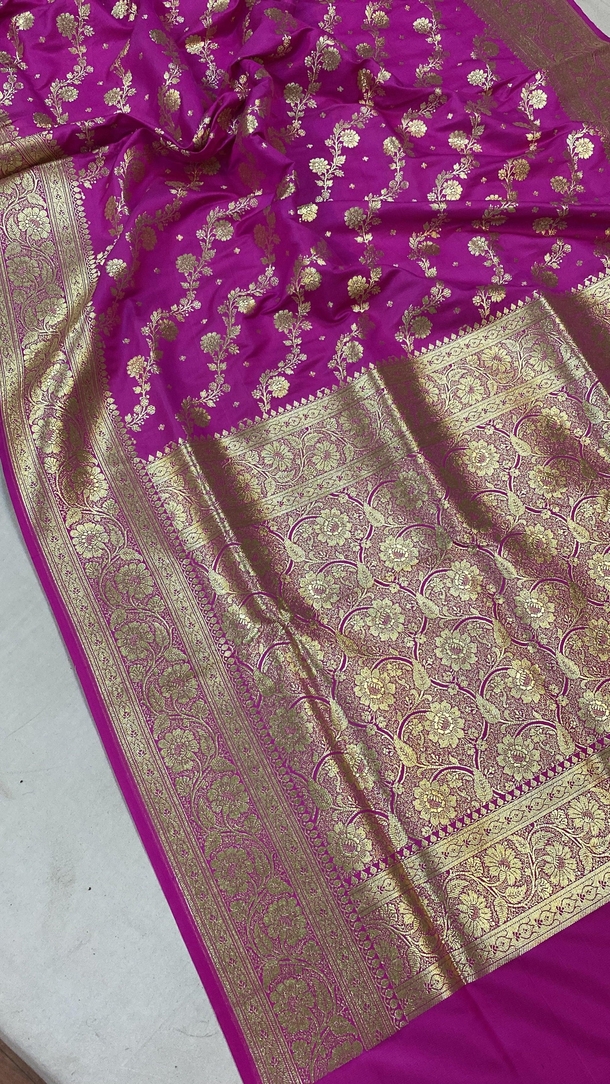 Handwoven Pink Banarasi Silk Sari by Shades Of Benares - banarasi - banarasi saree shop