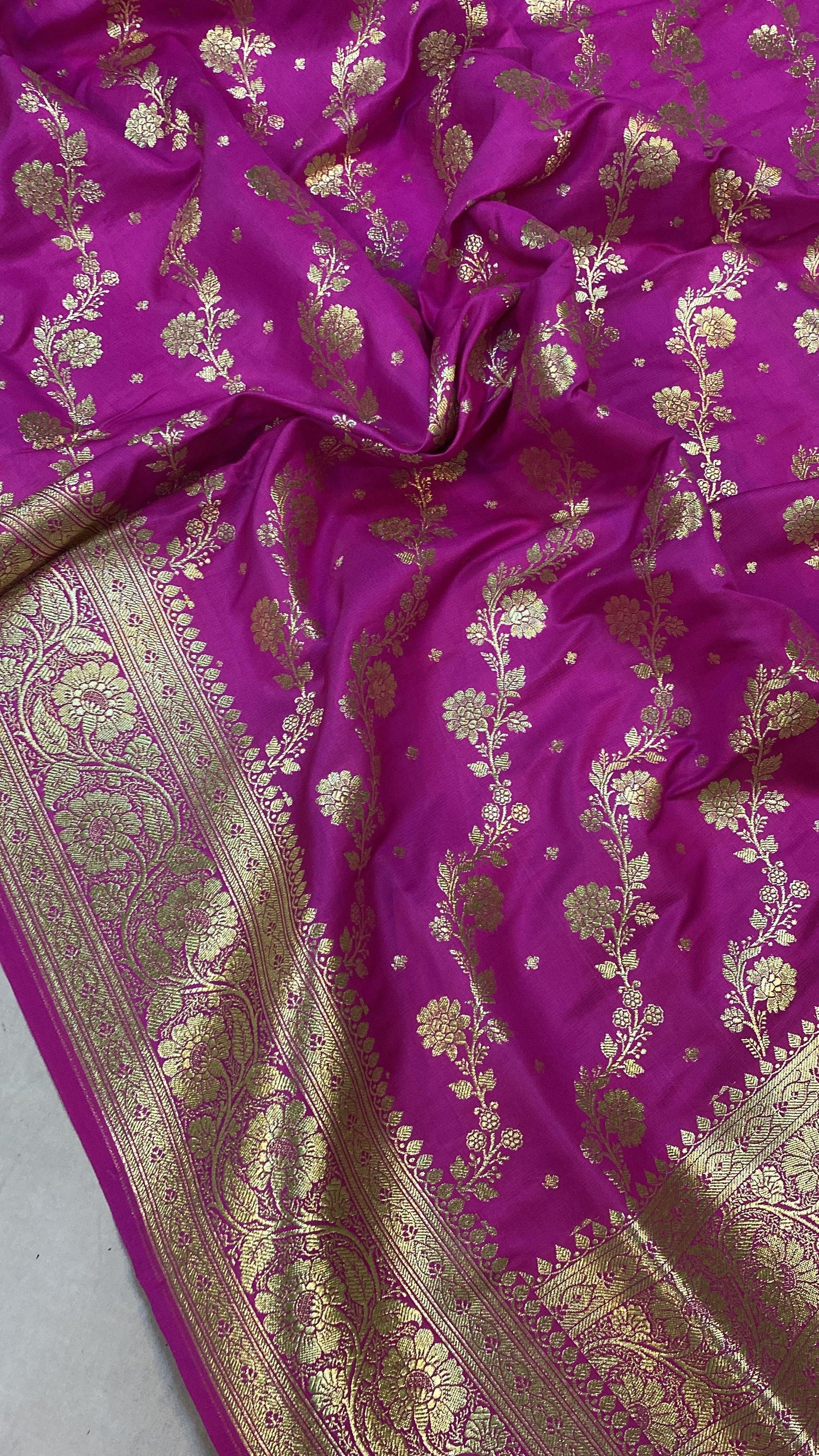 Handwoven Pink Banarasi Silk Sari by Shades Of Benares - banarasi - banarasi saree shop