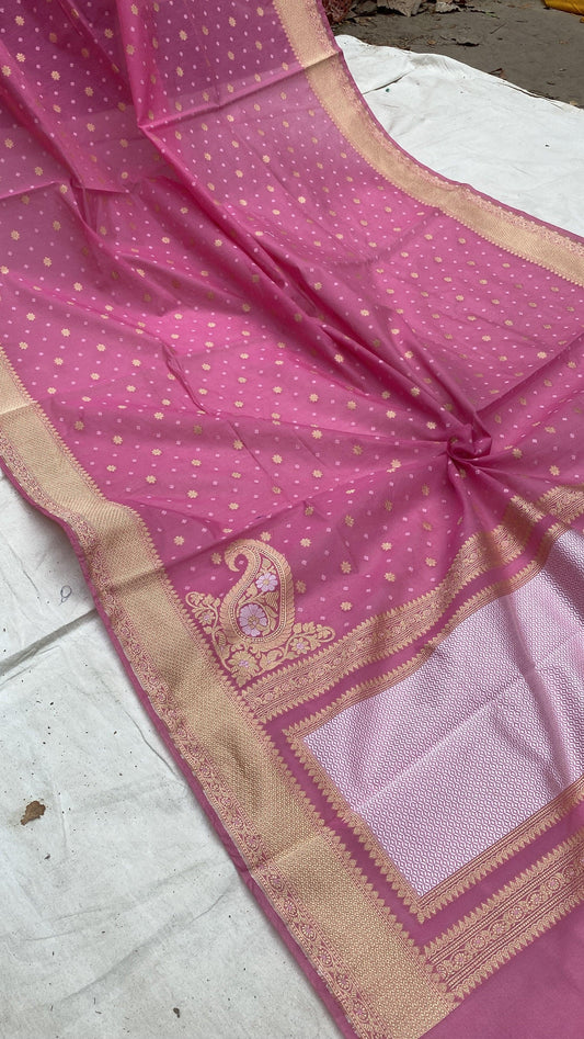 Handwoven Pink Pure Banarasi Cotton Sari by Shades Of Benares - banarasi - banarasi saree shop