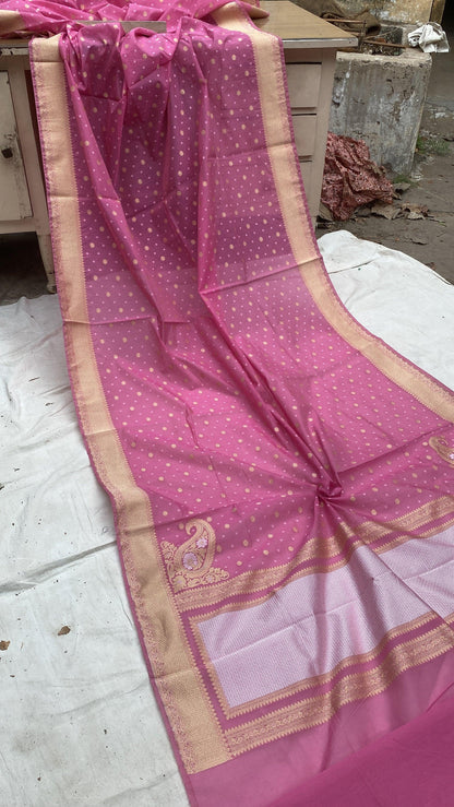 Handwoven Pink Pure Banarasi Cotton Sari by Shades Of Benares - banarasi - banarasi saree shop