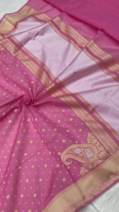 Handwoven Pink Pure Banarasi Cotton Sari by Shades Of Benares - banarasi - banarasi saree shop