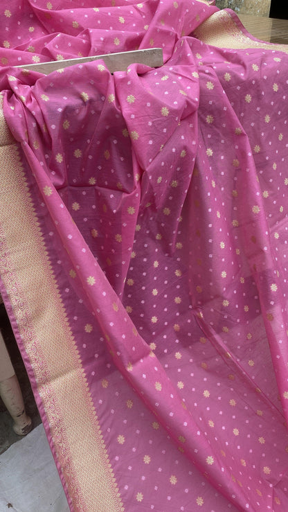 Handwoven Pink Pure Banarasi Cotton Sari by Shades Of Benares - banarasi - banarasi saree shop