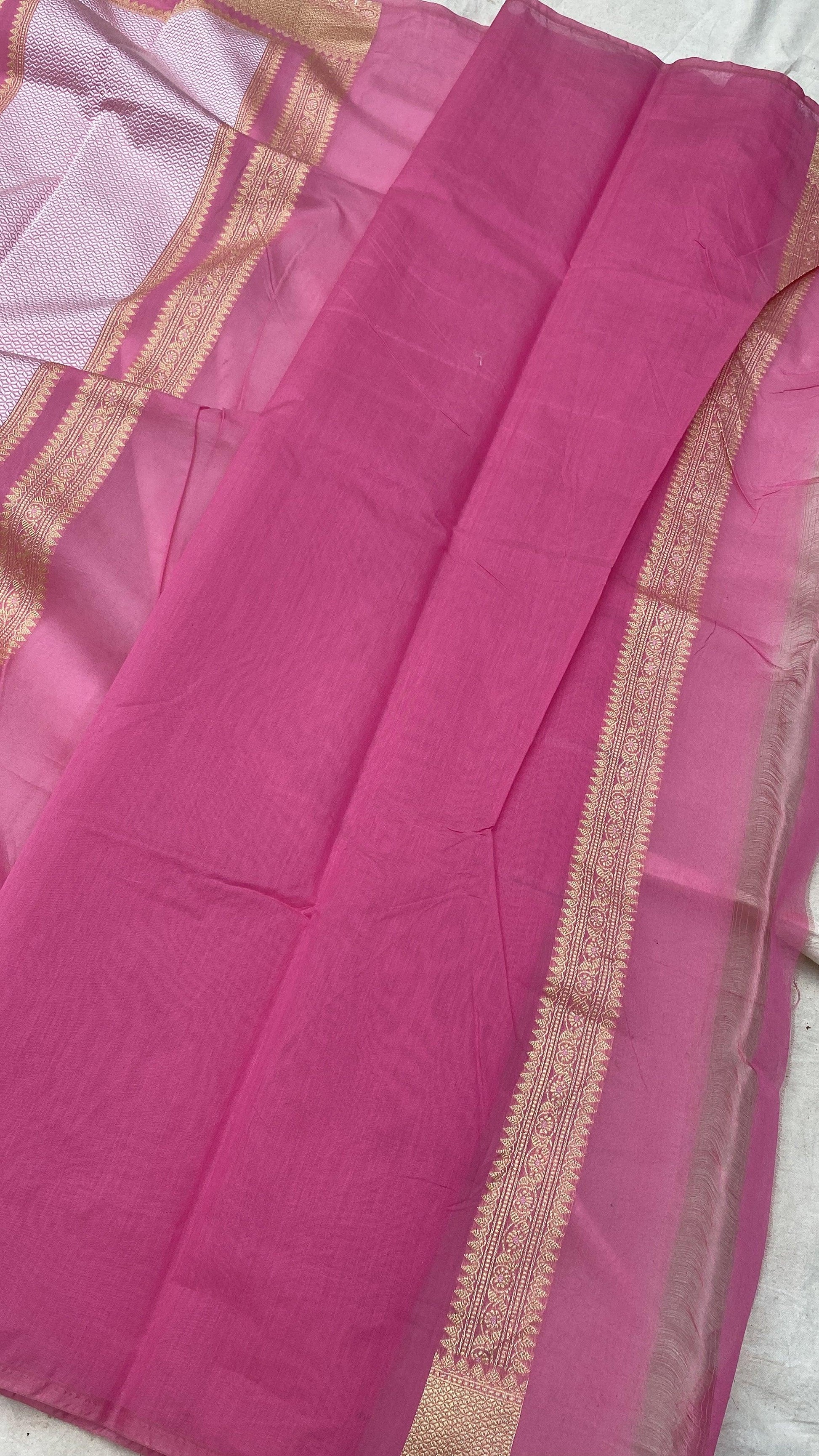 Handwoven Pink Pure Banarasi Cotton Sari by Shades Of Benares - banarasi - banarasi saree shop